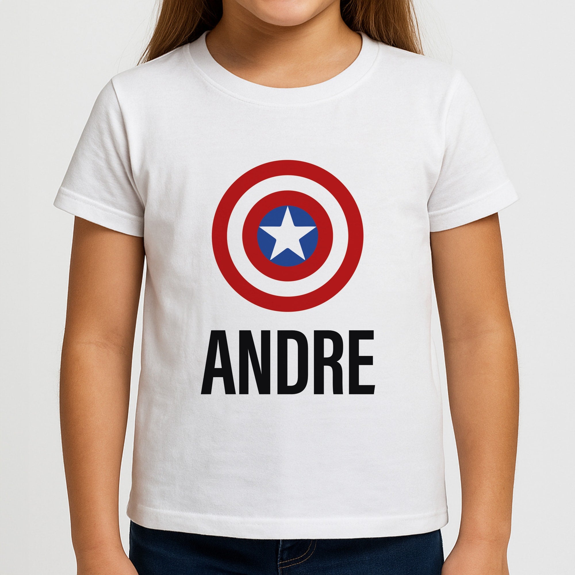 Captain America - Personalised Superhero Comic Girls T-Shirt