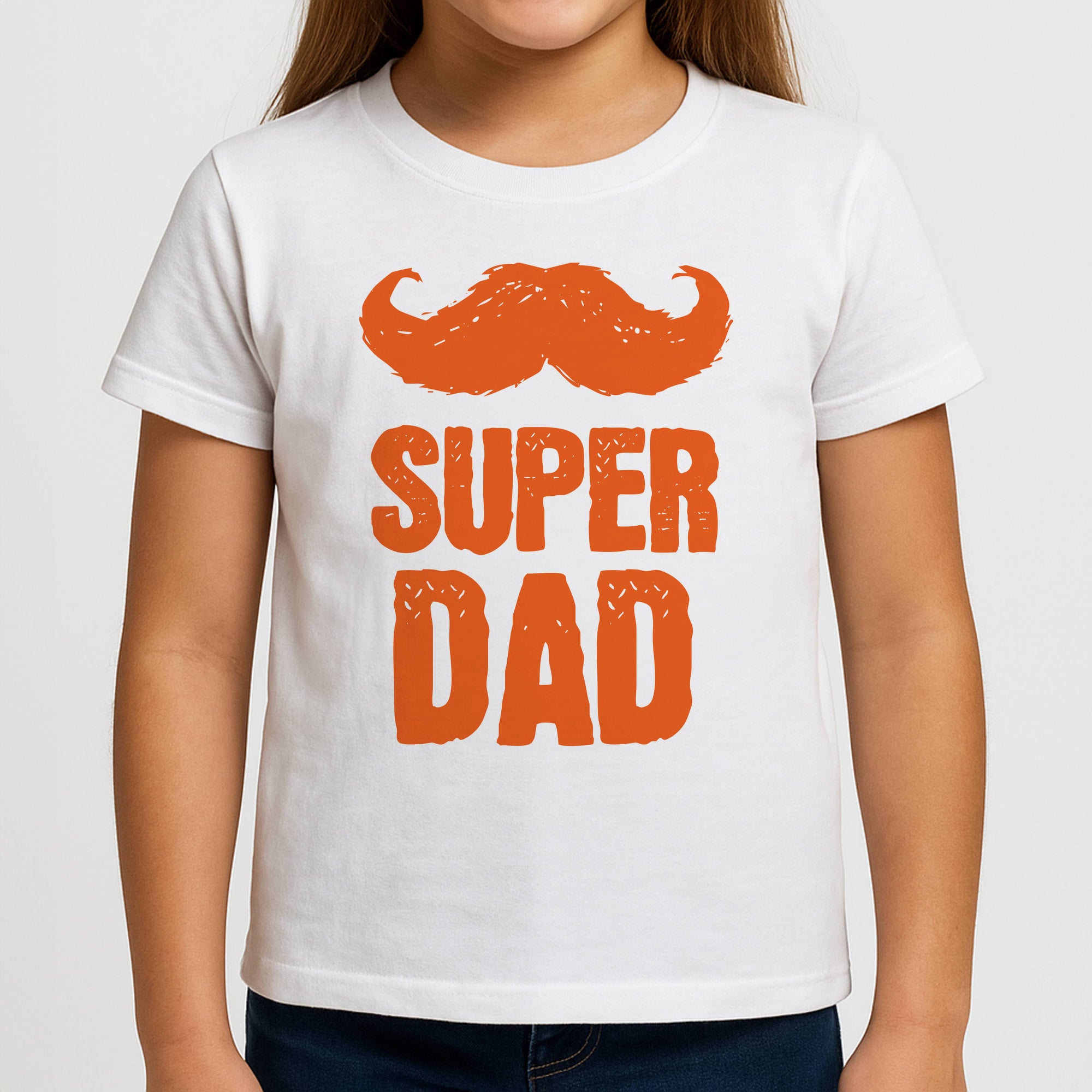 Moustache Super Dad Orange Girls T-Shirt