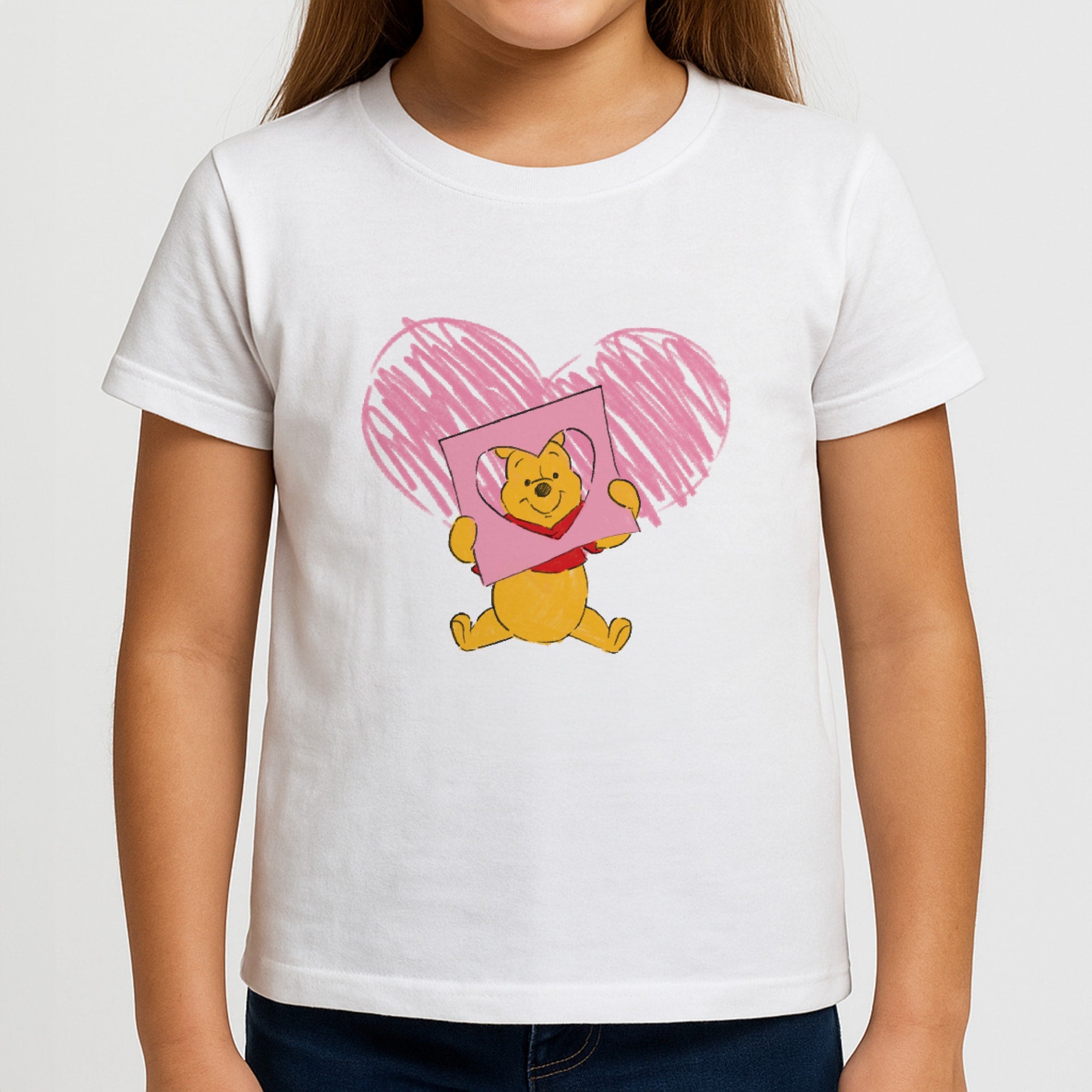 Pooh Heart Drawing Valentine's Kids T-Shirt