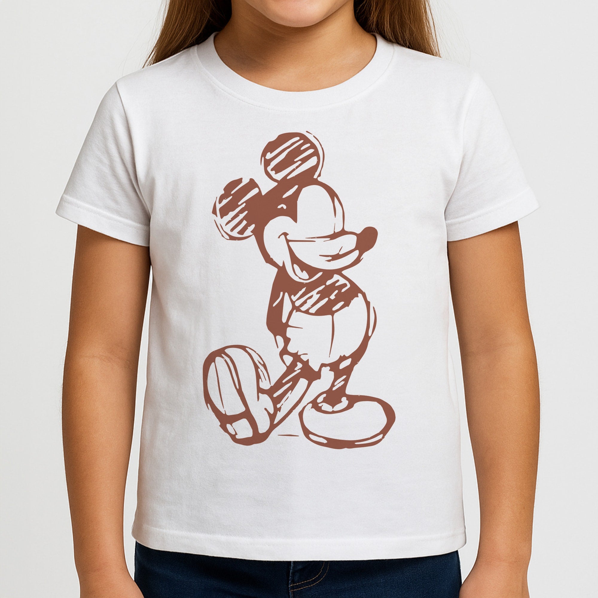 Sketched Mouse Outline Beige Girls T-Shirt