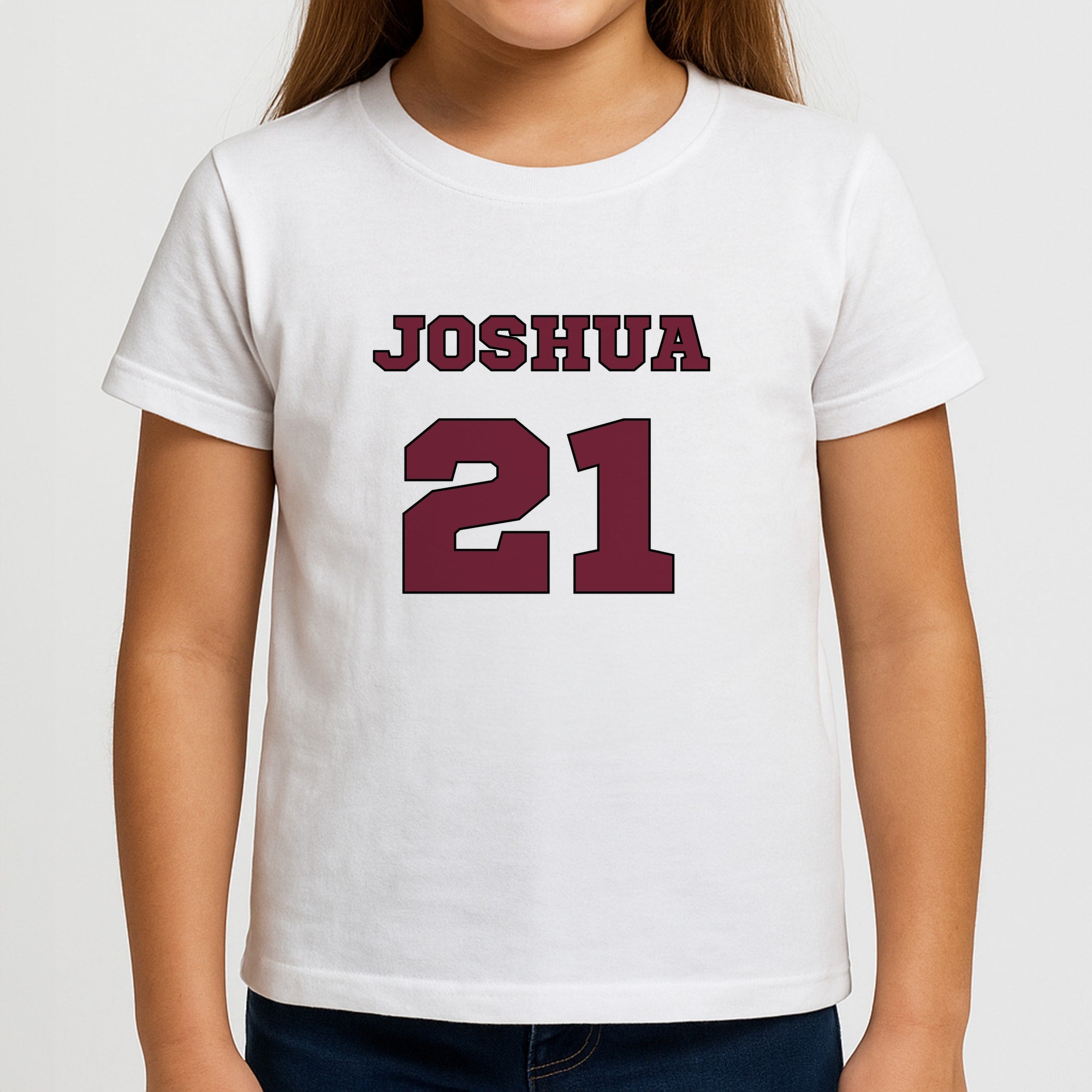Burgundy - Personalised Football Girls T-Shirt