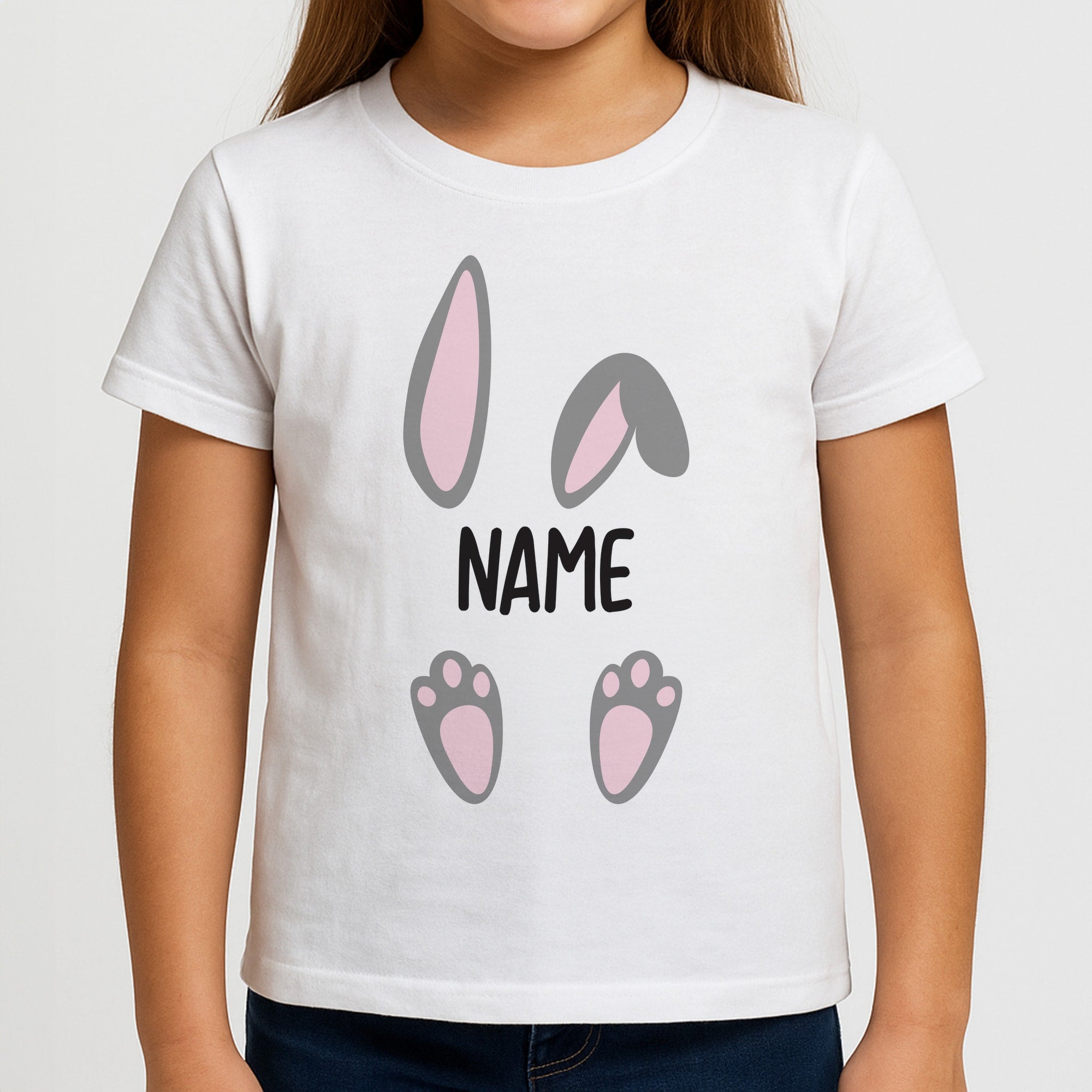 Grey Bunny Personalised Girls T-Shirt