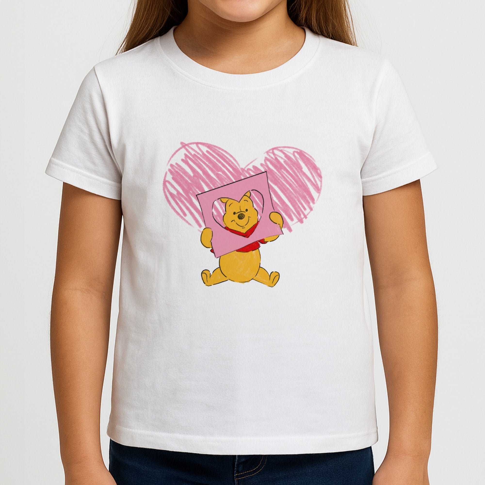 Pooh Heart Drawing Valentine's Girls T-Shirt