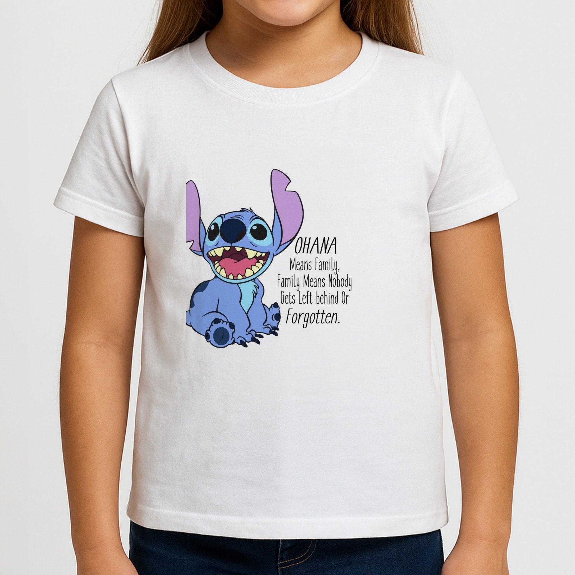Ohana Means Family - Blue Alien Girls T-Shirt