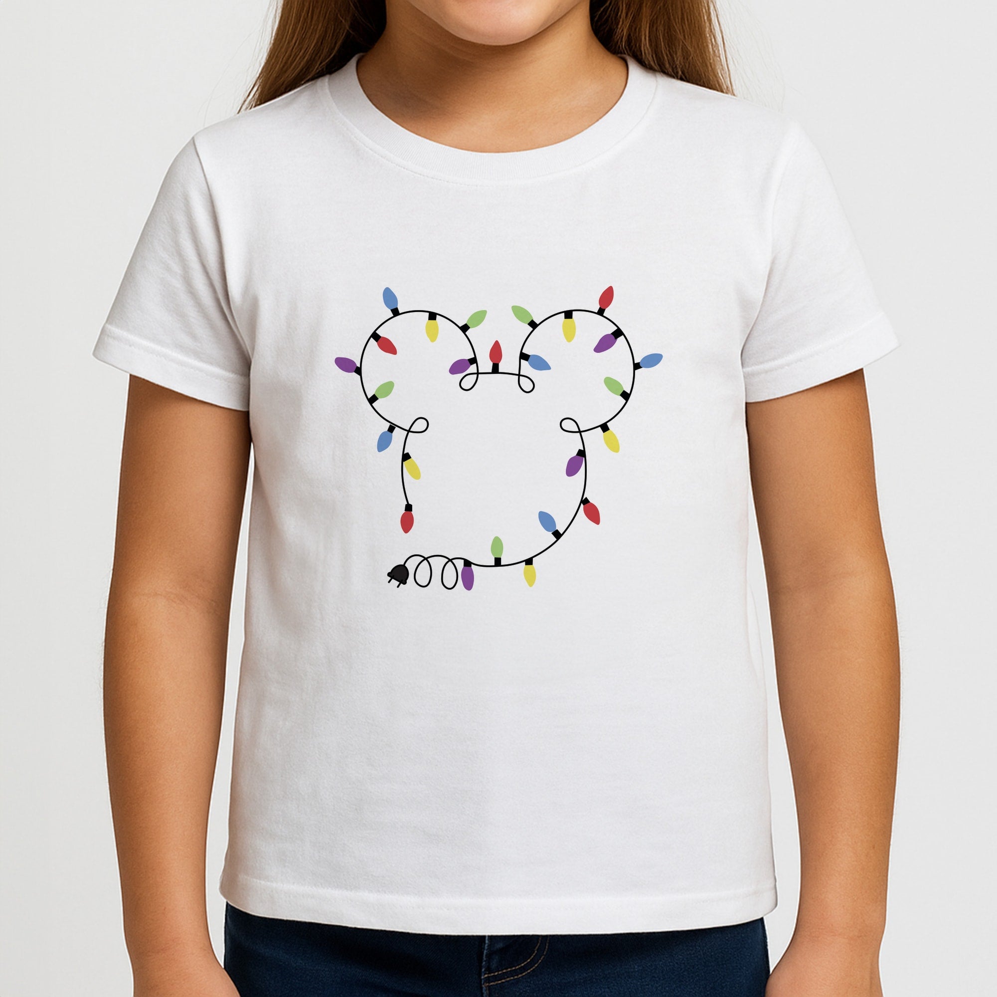 Mouse Christmas Lights Christmas Girls T-Shirt