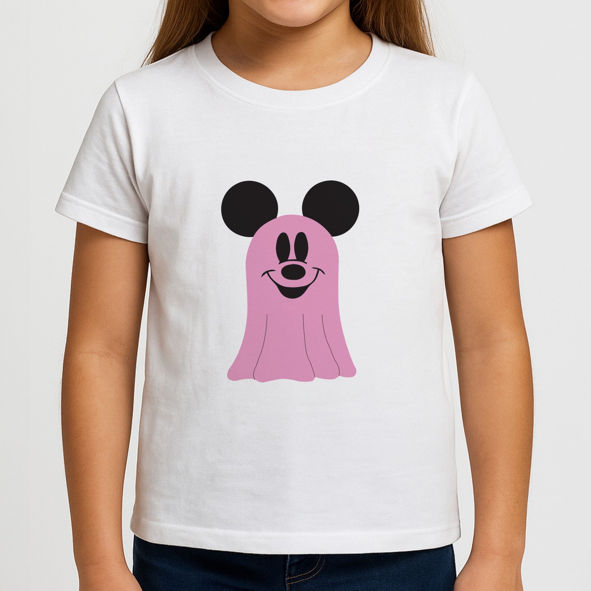 Mouse Ghost Pattern Halloween Girls T-Shirt