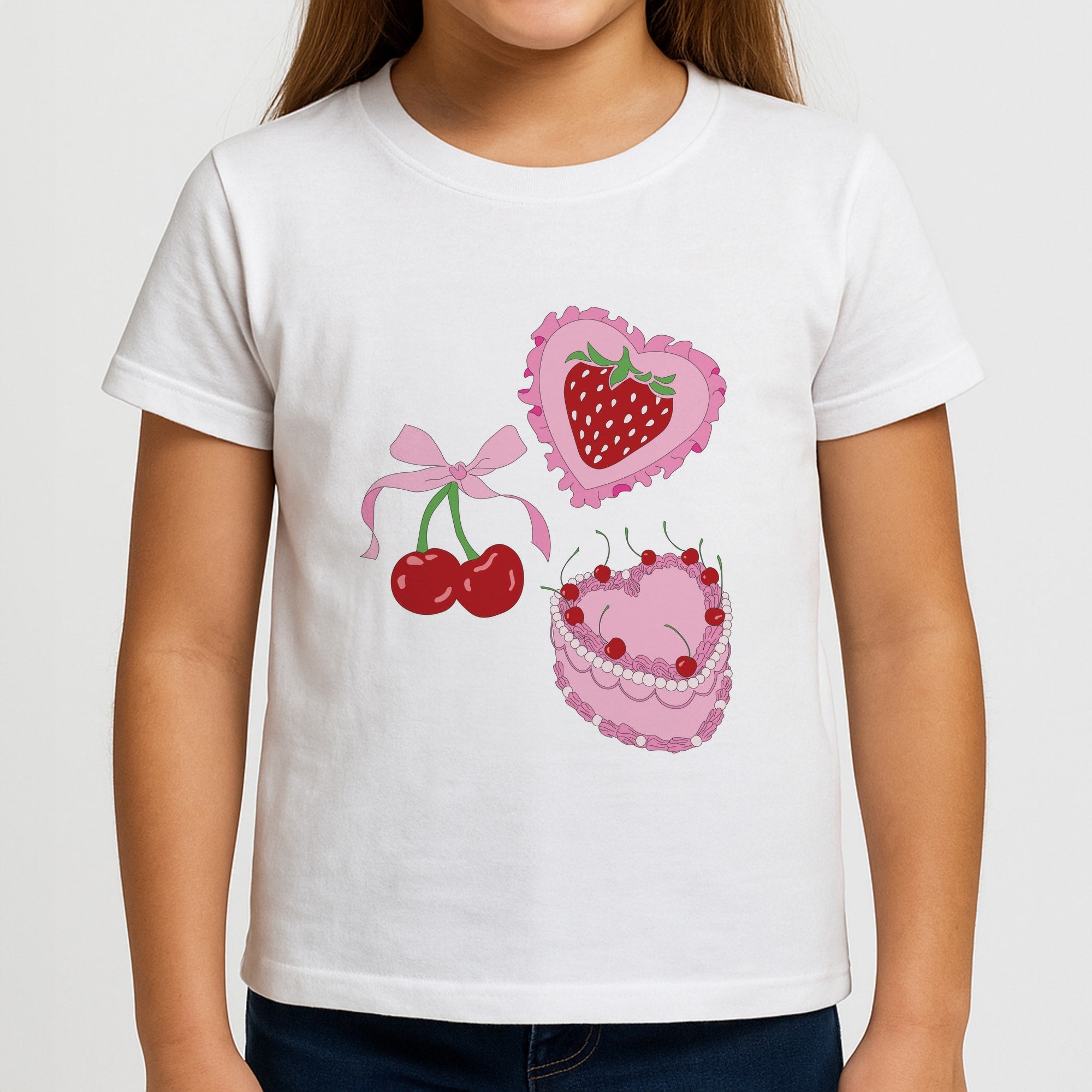 Cherries, Strawberries And Cake - Valentine's Day Girls T-Shirt