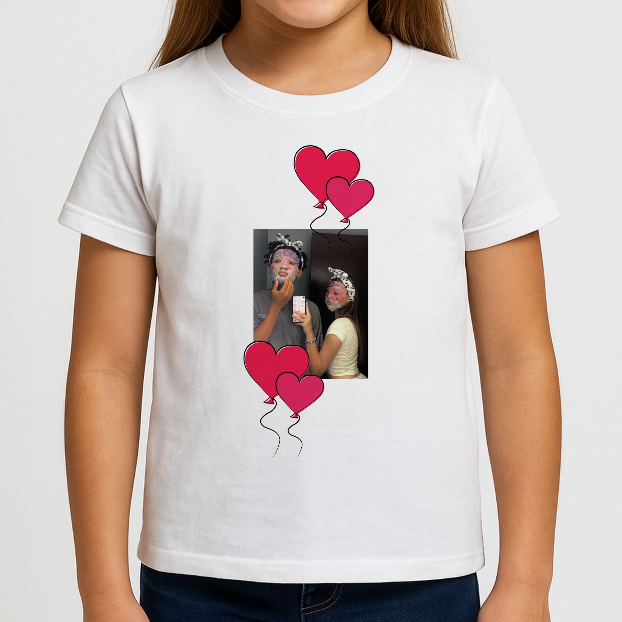 Heart Balloons - Personalised Couples Girls T-Shirt