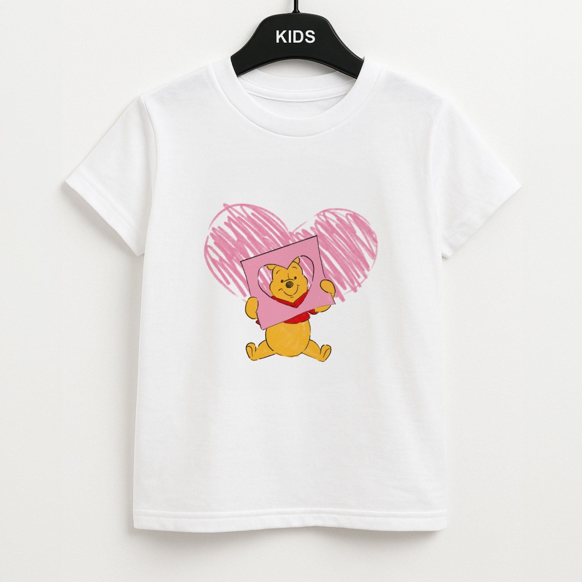 Pooh Heart Drawing Valentine's Unisex Kids T-Shirt