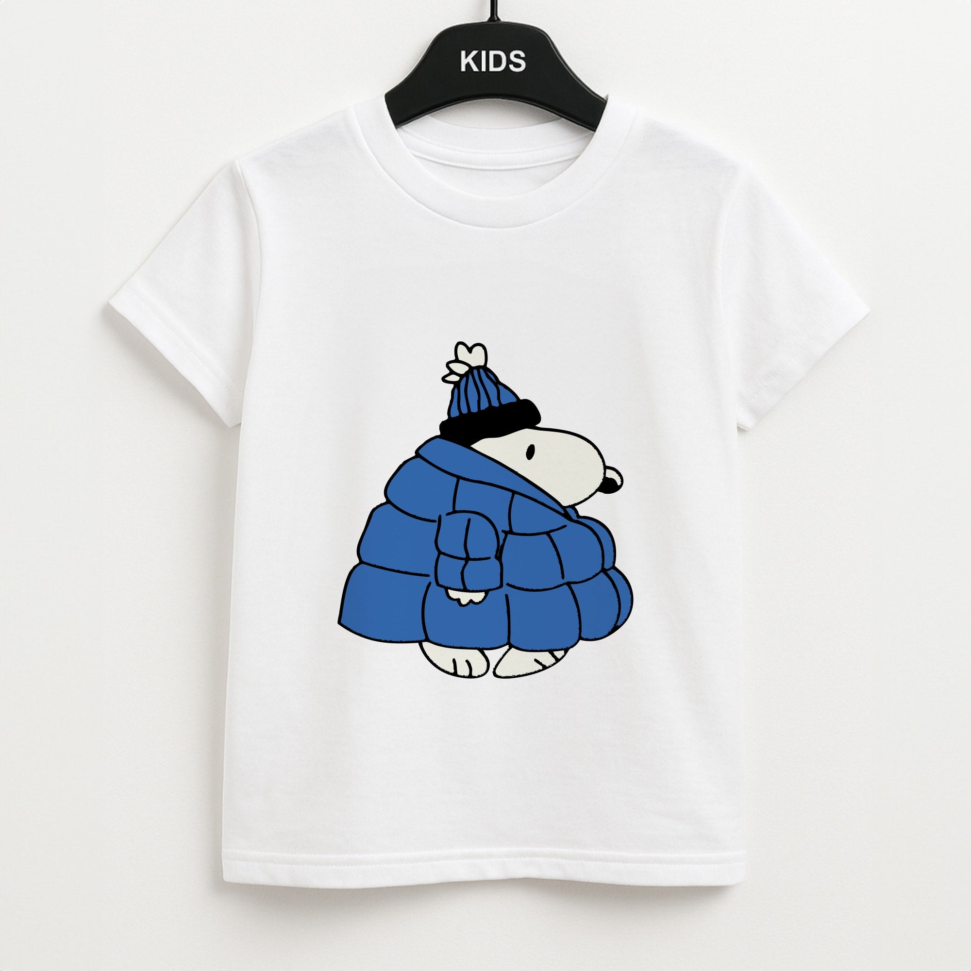 Cartoon Beagle Puffer Jacket Blue Unisex Kids T-Shirt