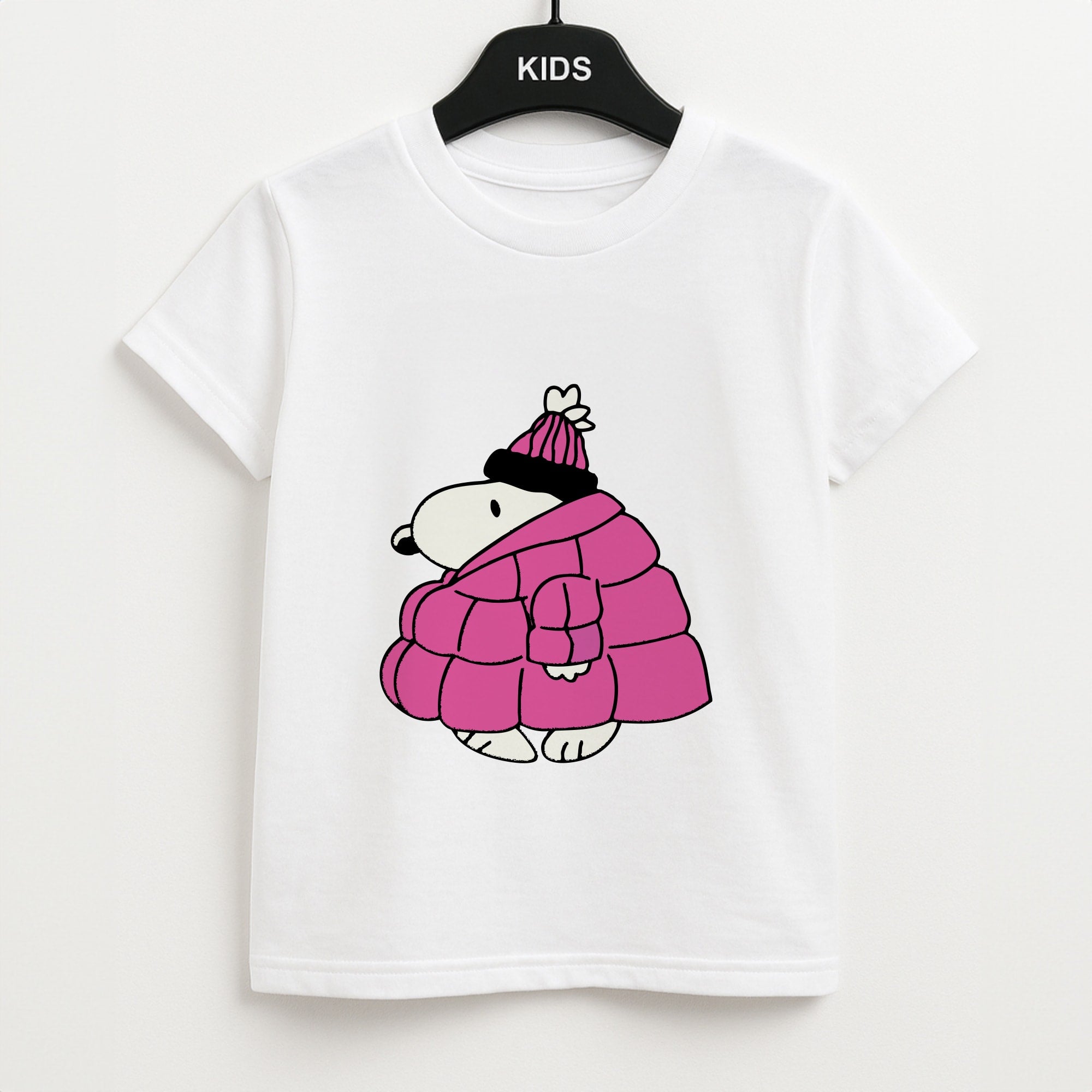 Cartoon Beagle Puffer Jacket Pink Unisex Kids T-Shirt