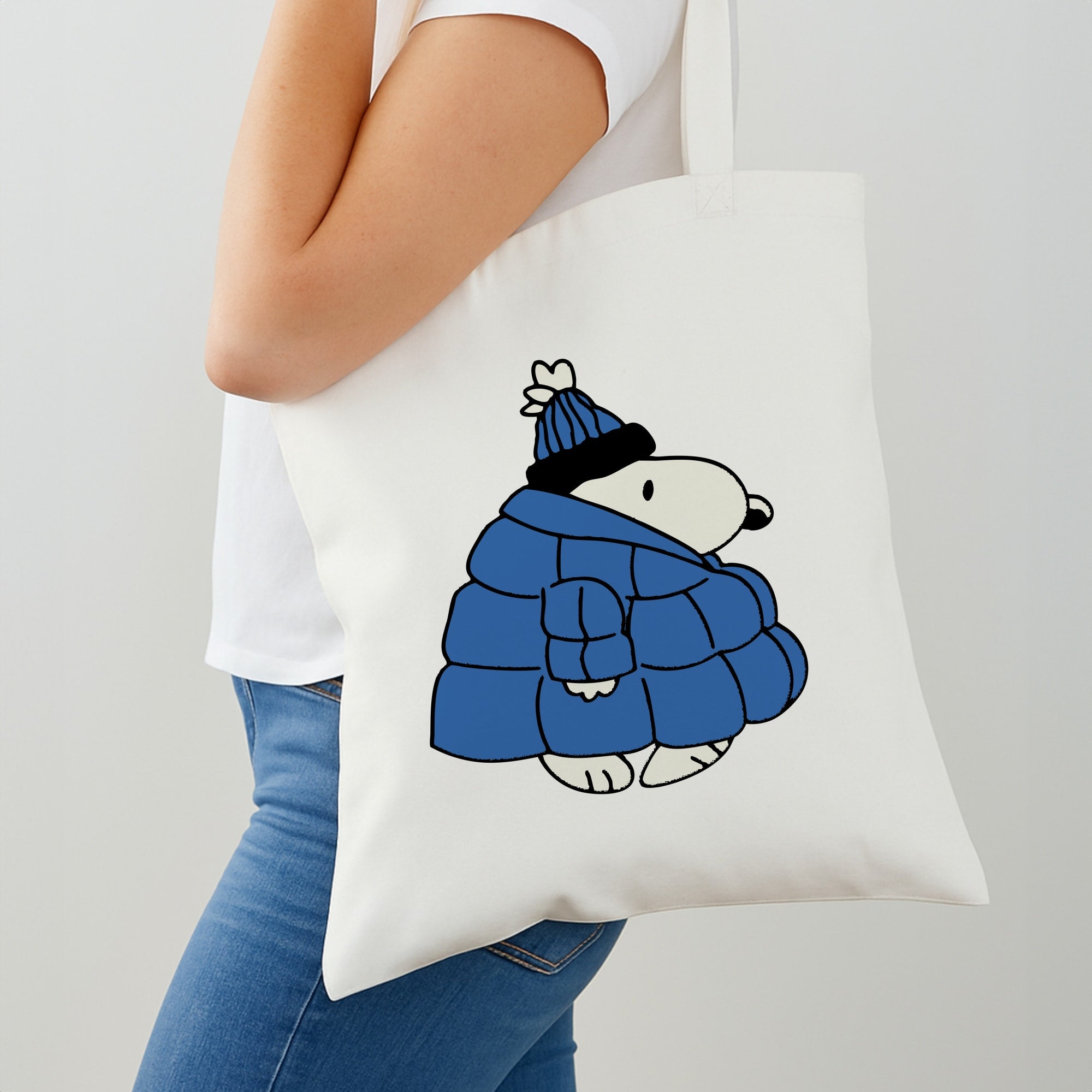Cartoon Beagle Puffer Jacket Blue Shoulder Bag
