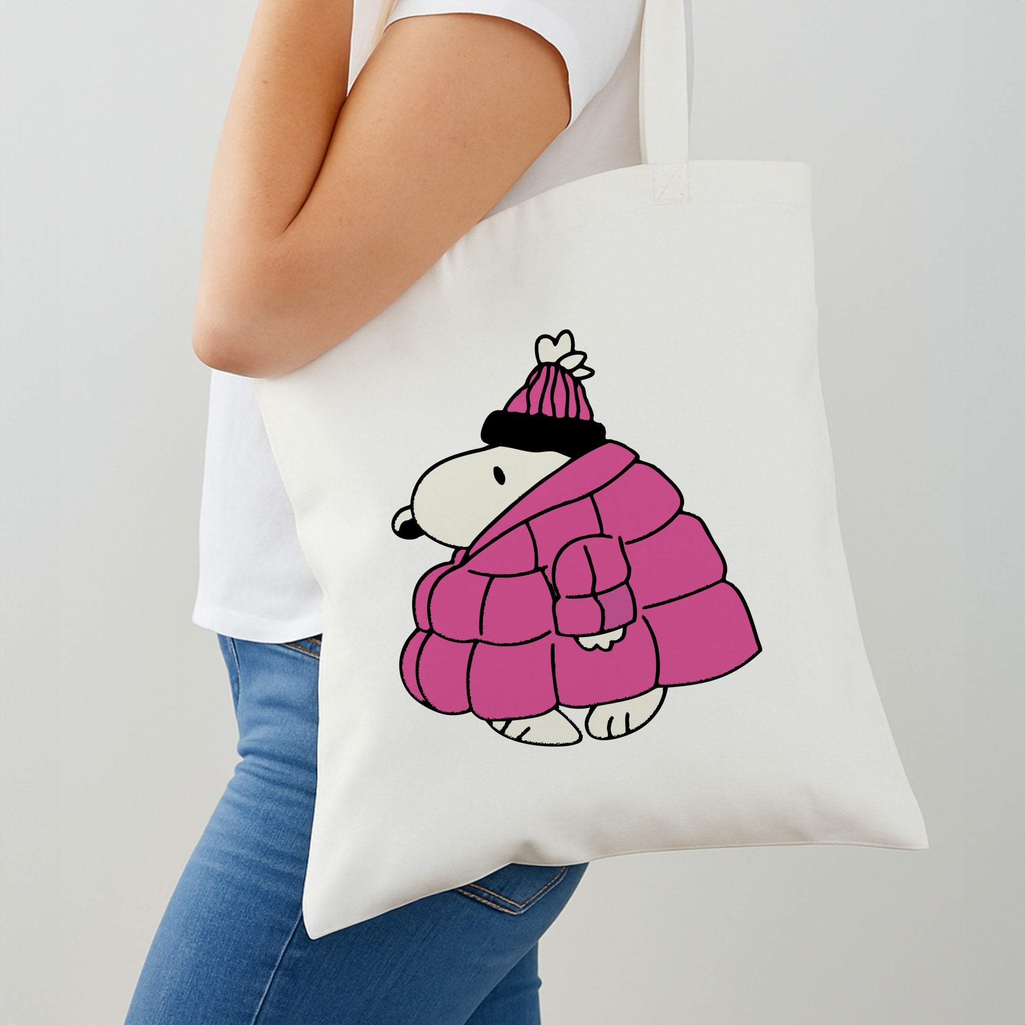 Cartoon Beagle Puffer Jacket Pink Shoulder Bag