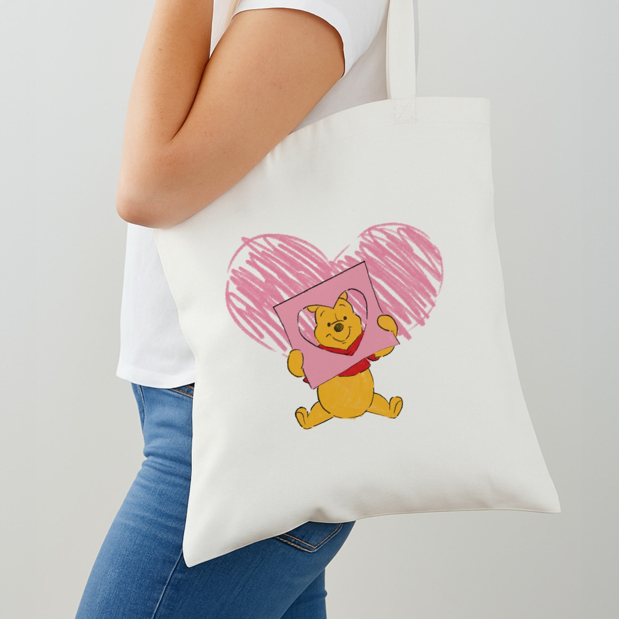 Pooh Heart Drawing Valentine's Tote Bag