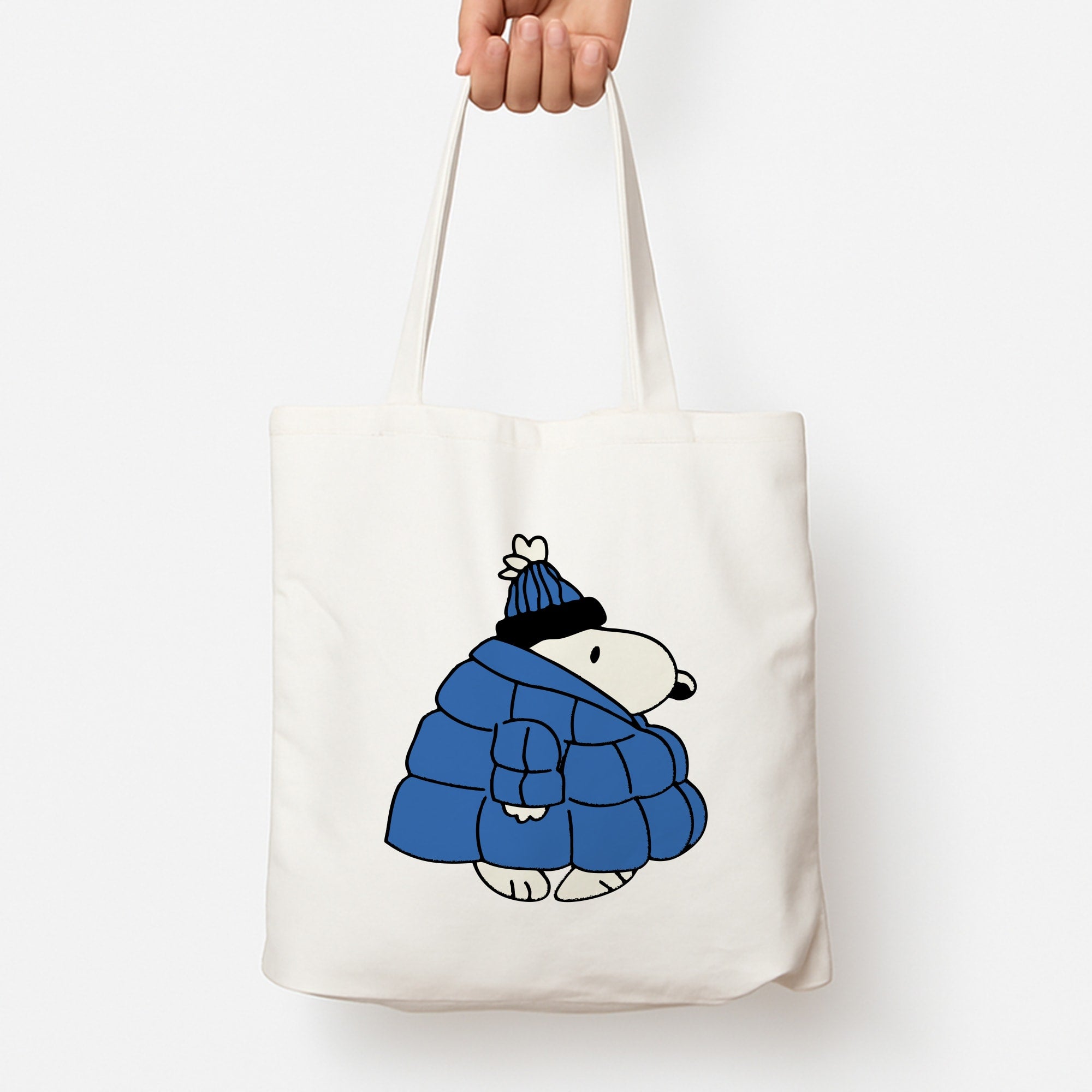 Cartoon Beagle Puffer Jacket Blue Tote Bag
