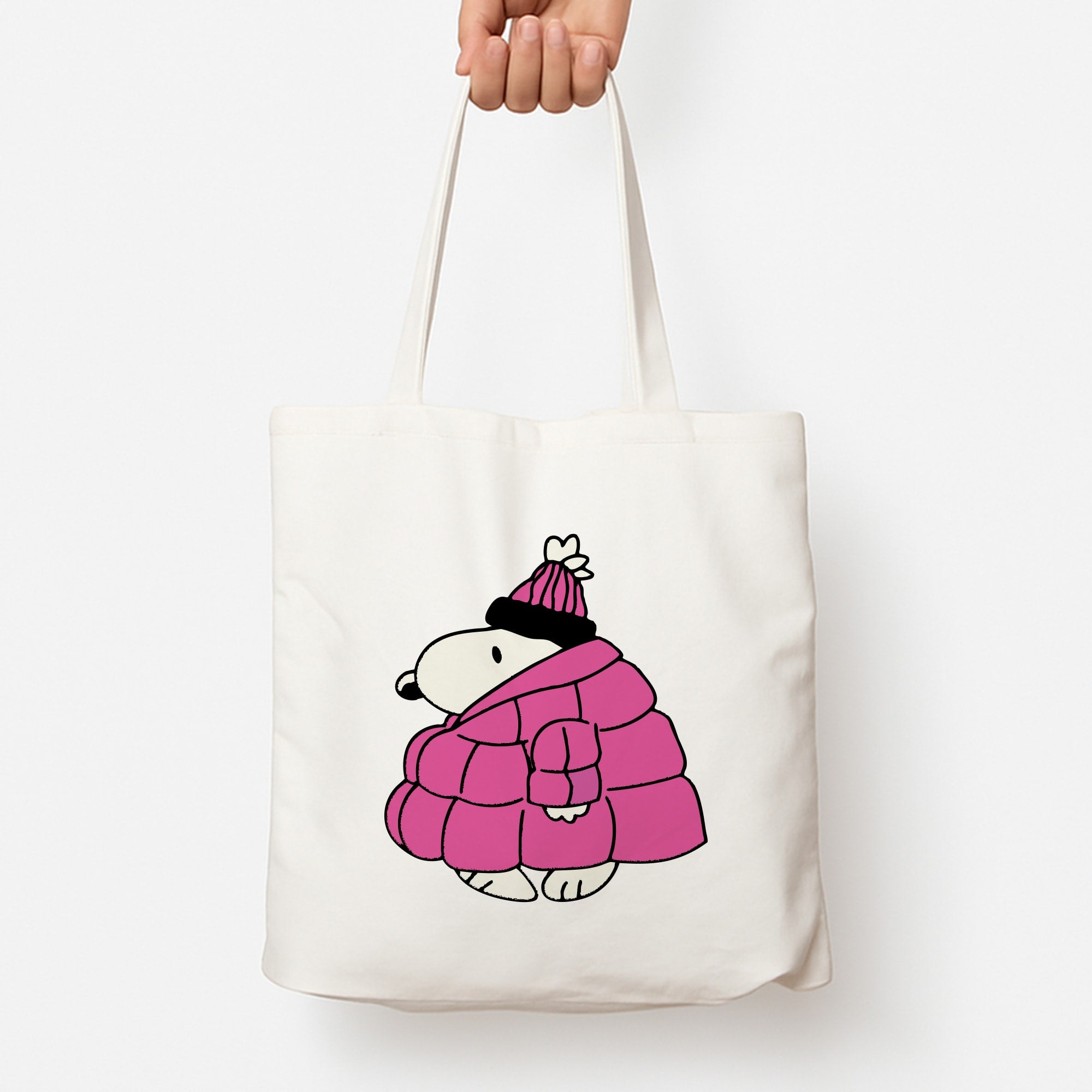 Cartoon Beagle Puffer Jacket Pink Tote Bag