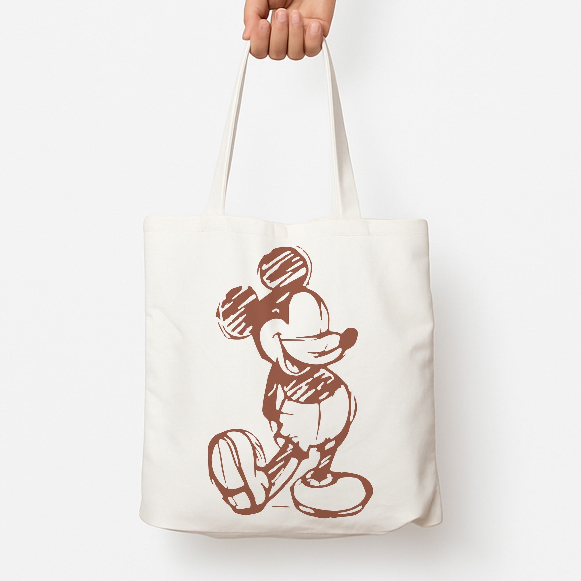 Sketched Mouse Outline Beige Tote Bag