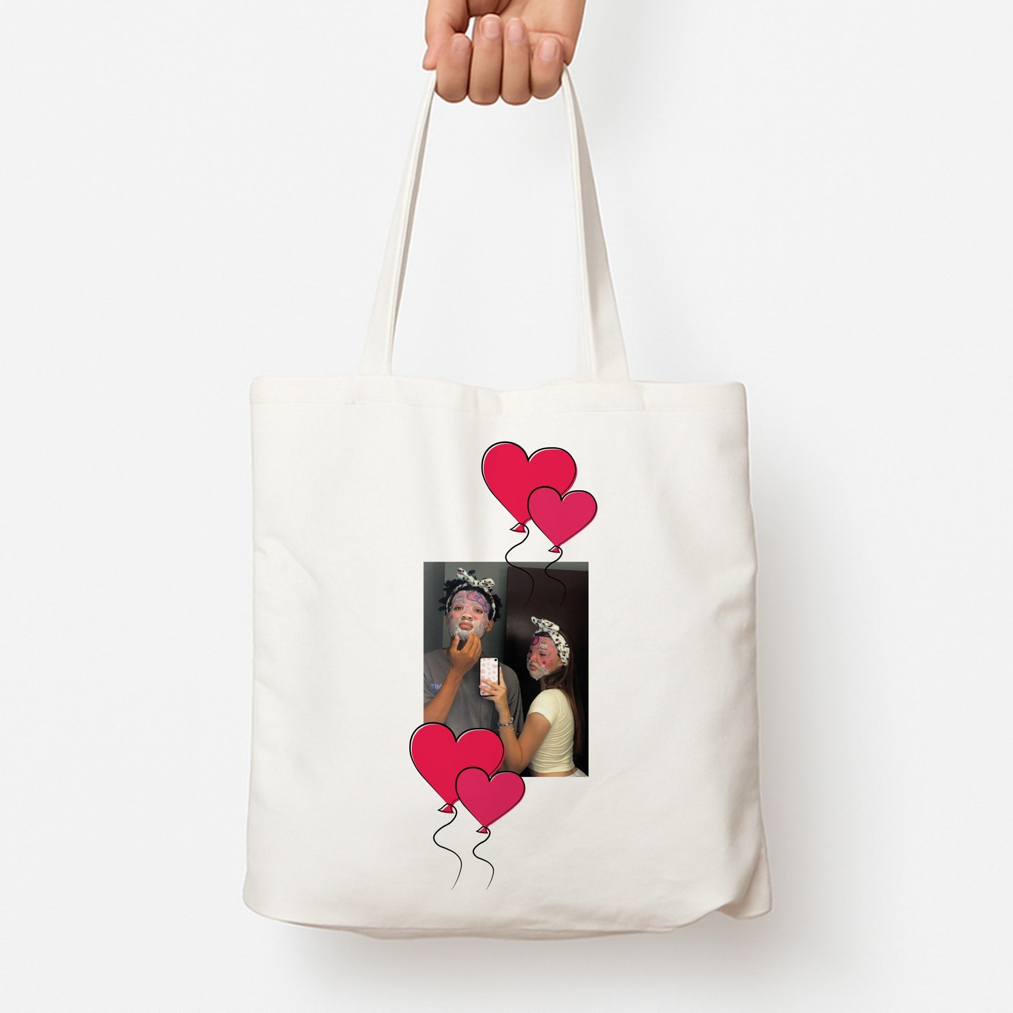 Heart Balloons - Personalised Couples Tote Bag