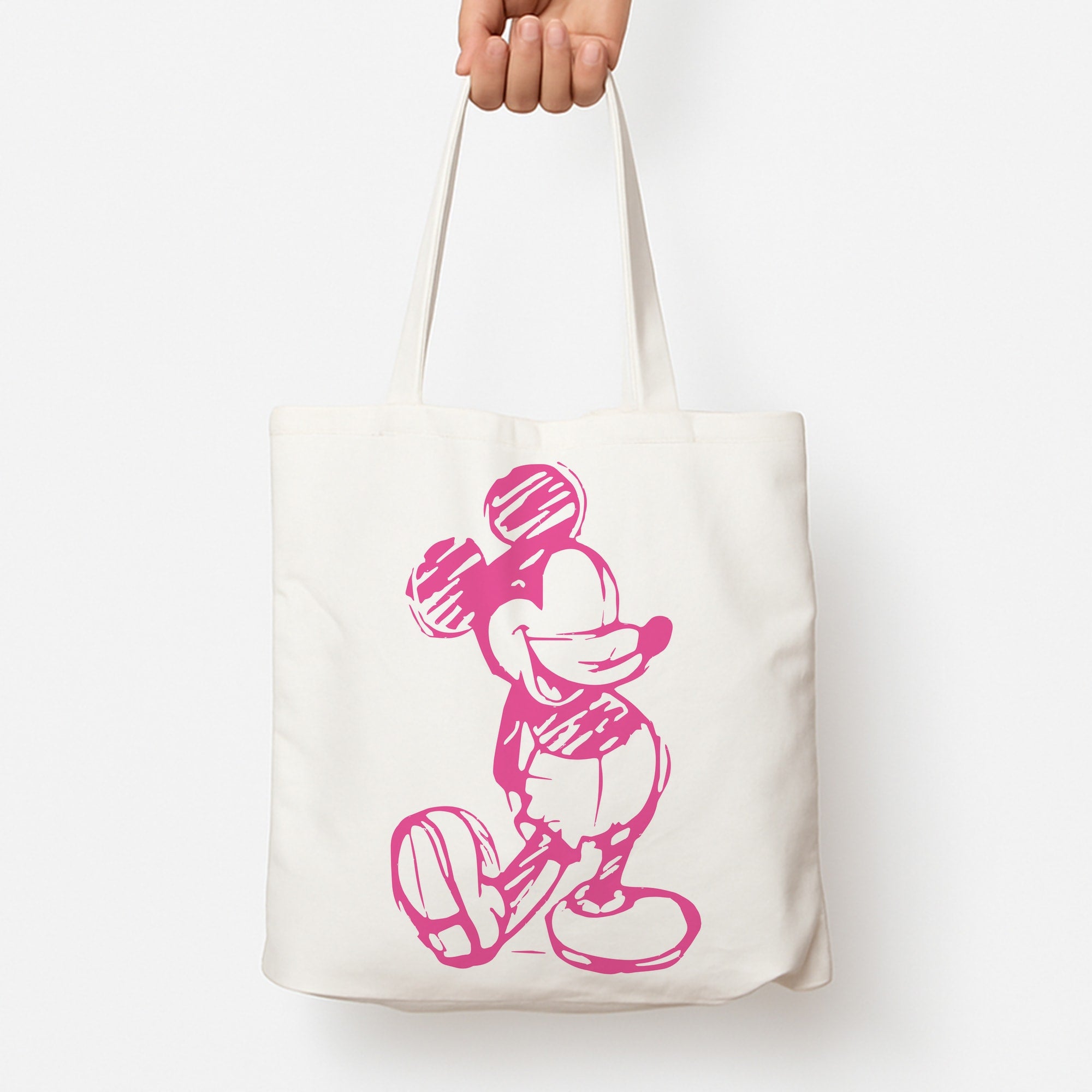 Sketched Mouse Outline Pink Tote Bag