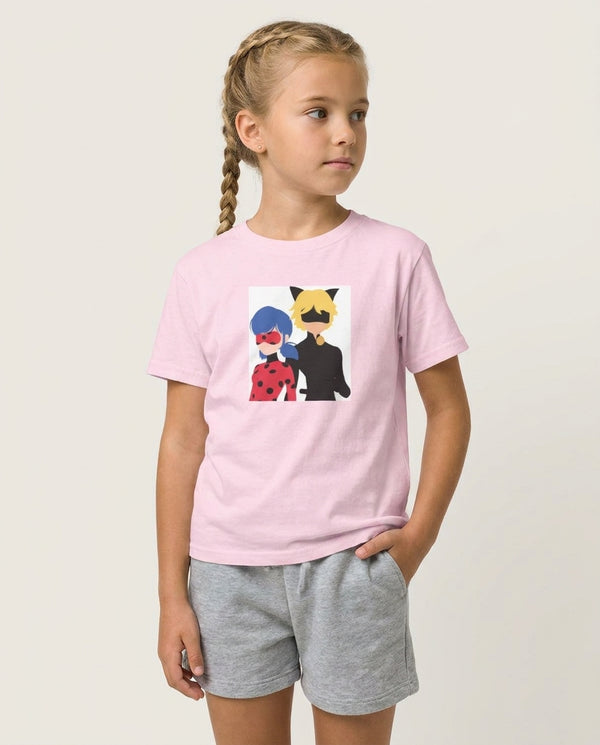 Red And Blue Kids T-Shirt — Pink Front, worn