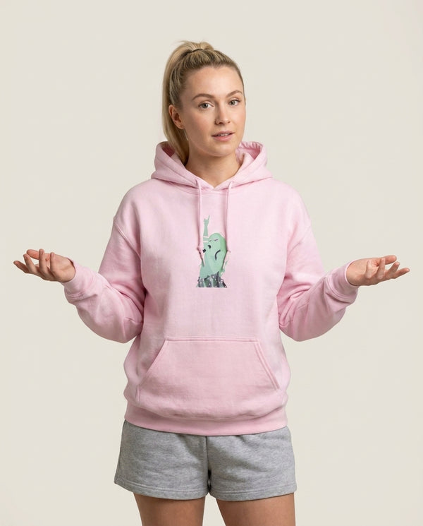 I'd Have To Stop The World Hoodie — Pink Front, worn