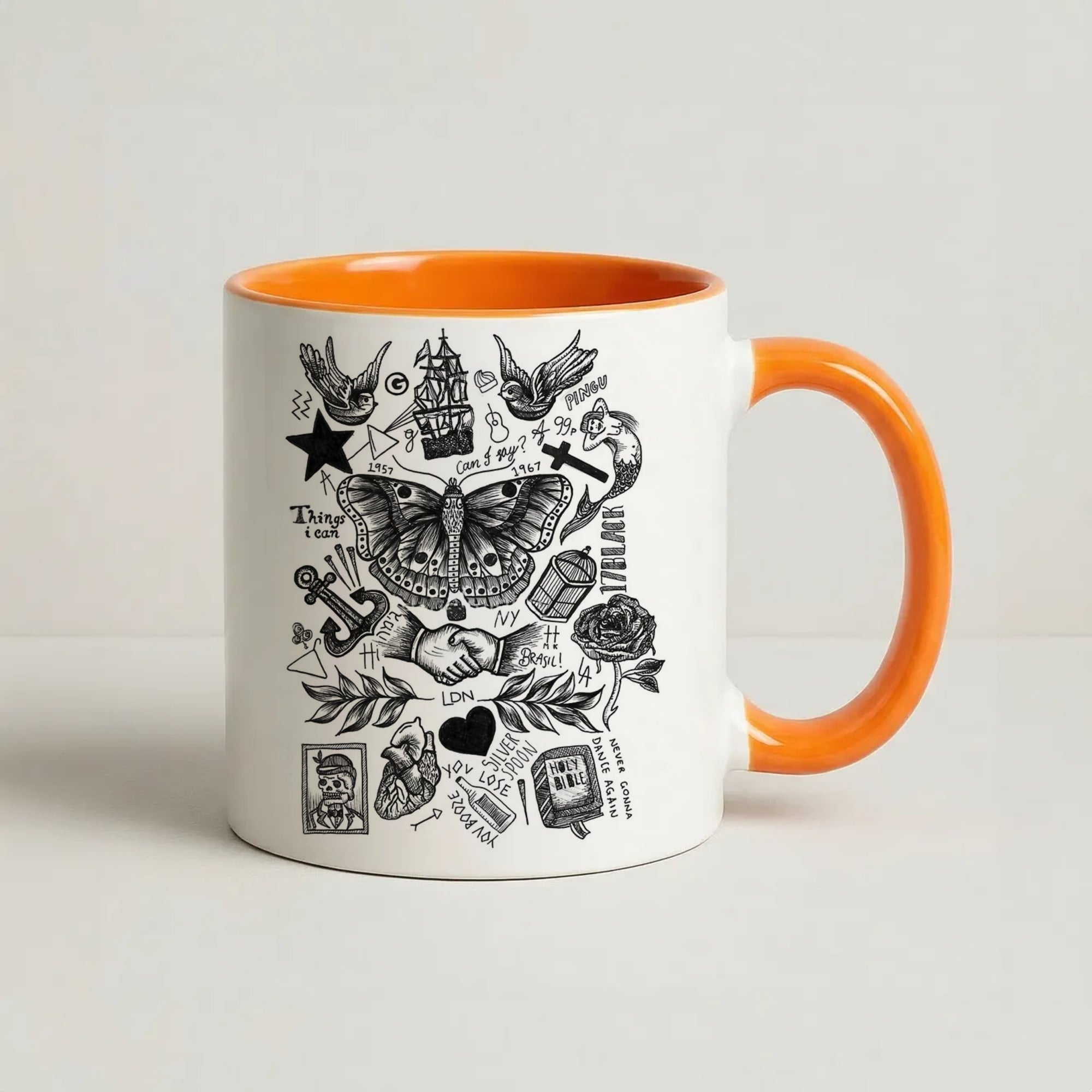 Harry Tattoos Coffee Orange Mug