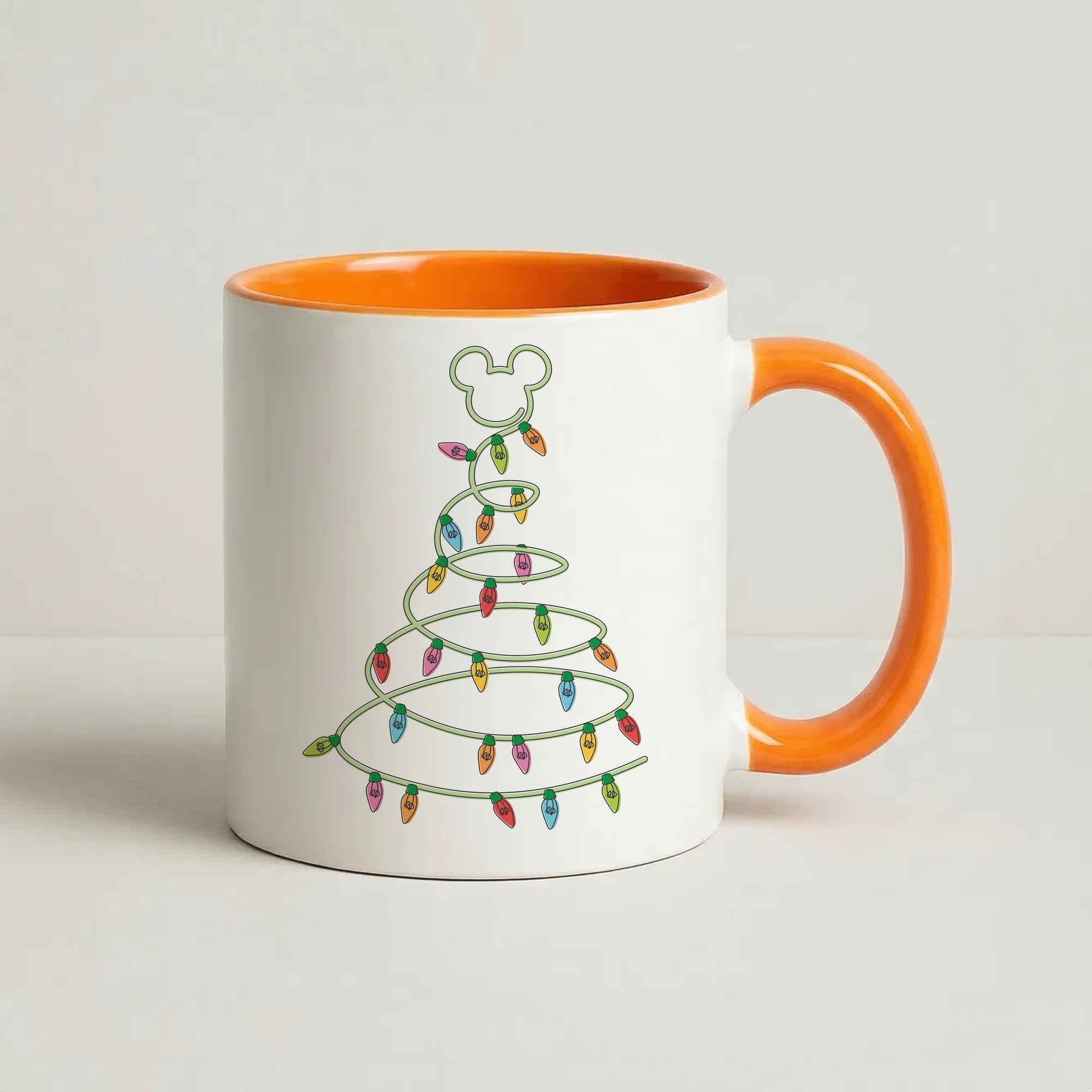 Cartoon Mouse Christmas Tree Lights Coffee Orange Mug