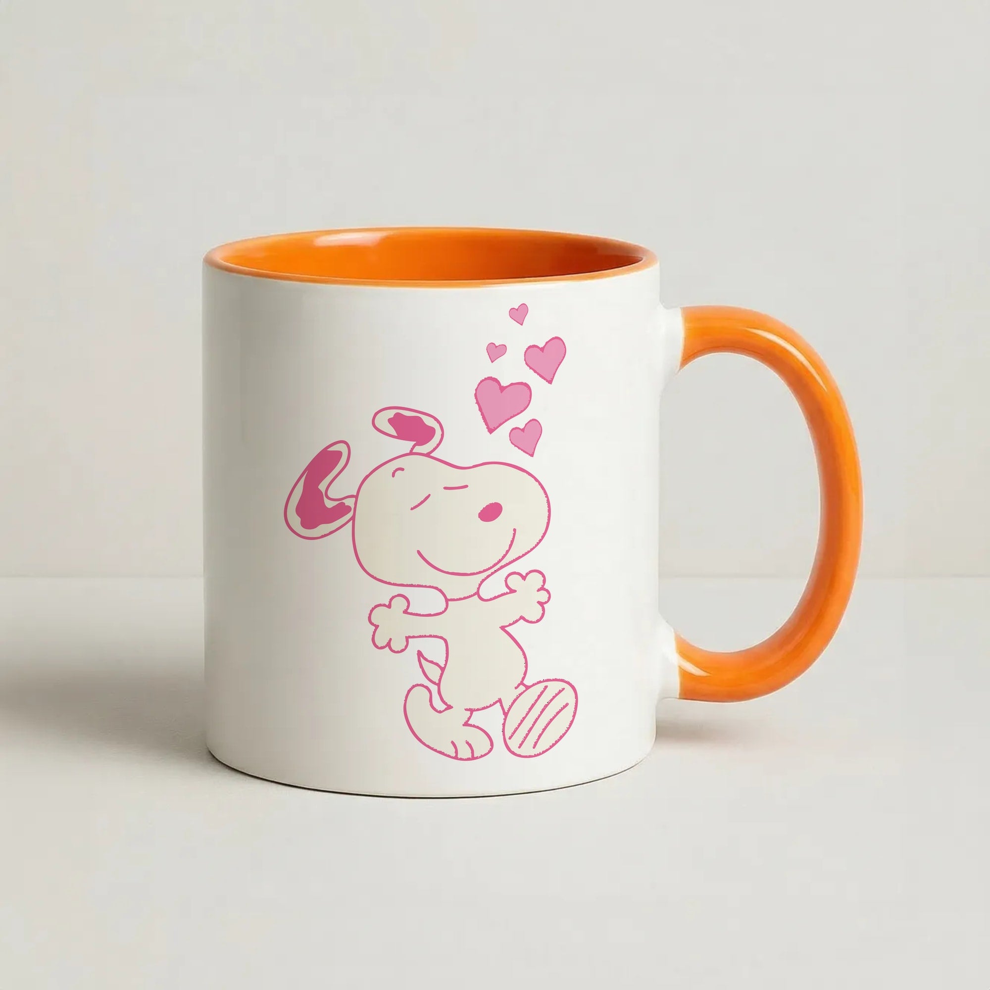 Cartoon Beagle Valentine Hearts Pattern Coffee Orange Mug