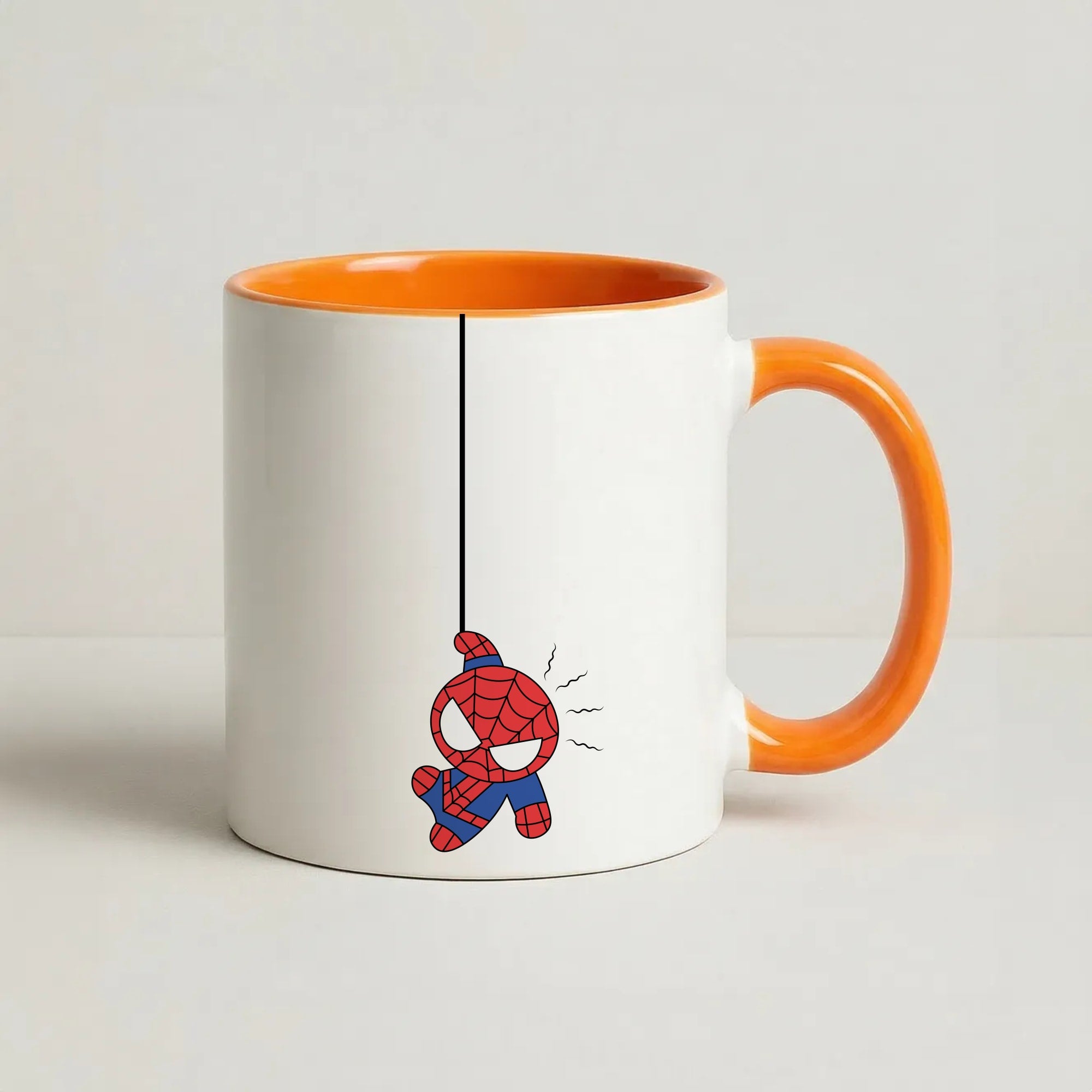 Blue Hanging Spider Hero Coffee Orange Mug