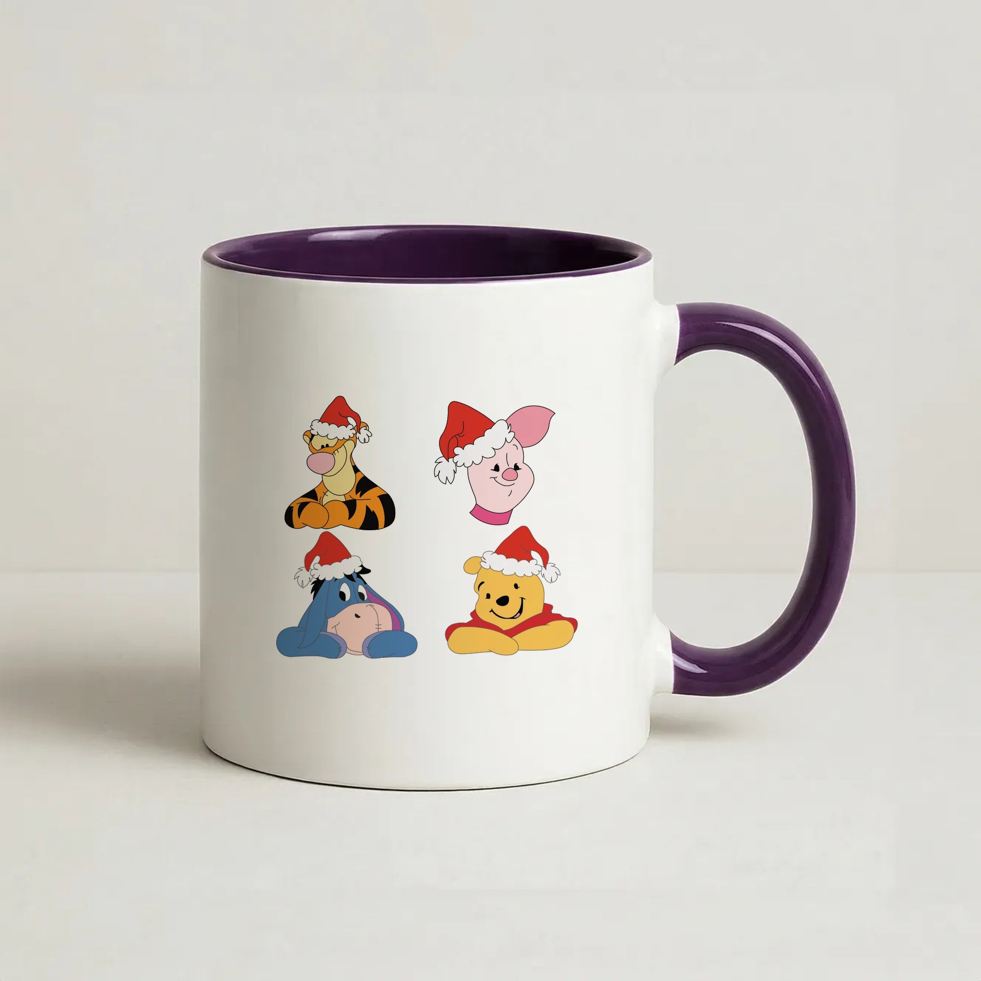 Bear, Tiger, Donkey and Pig Pattern Christmas Coffee Purple Mug