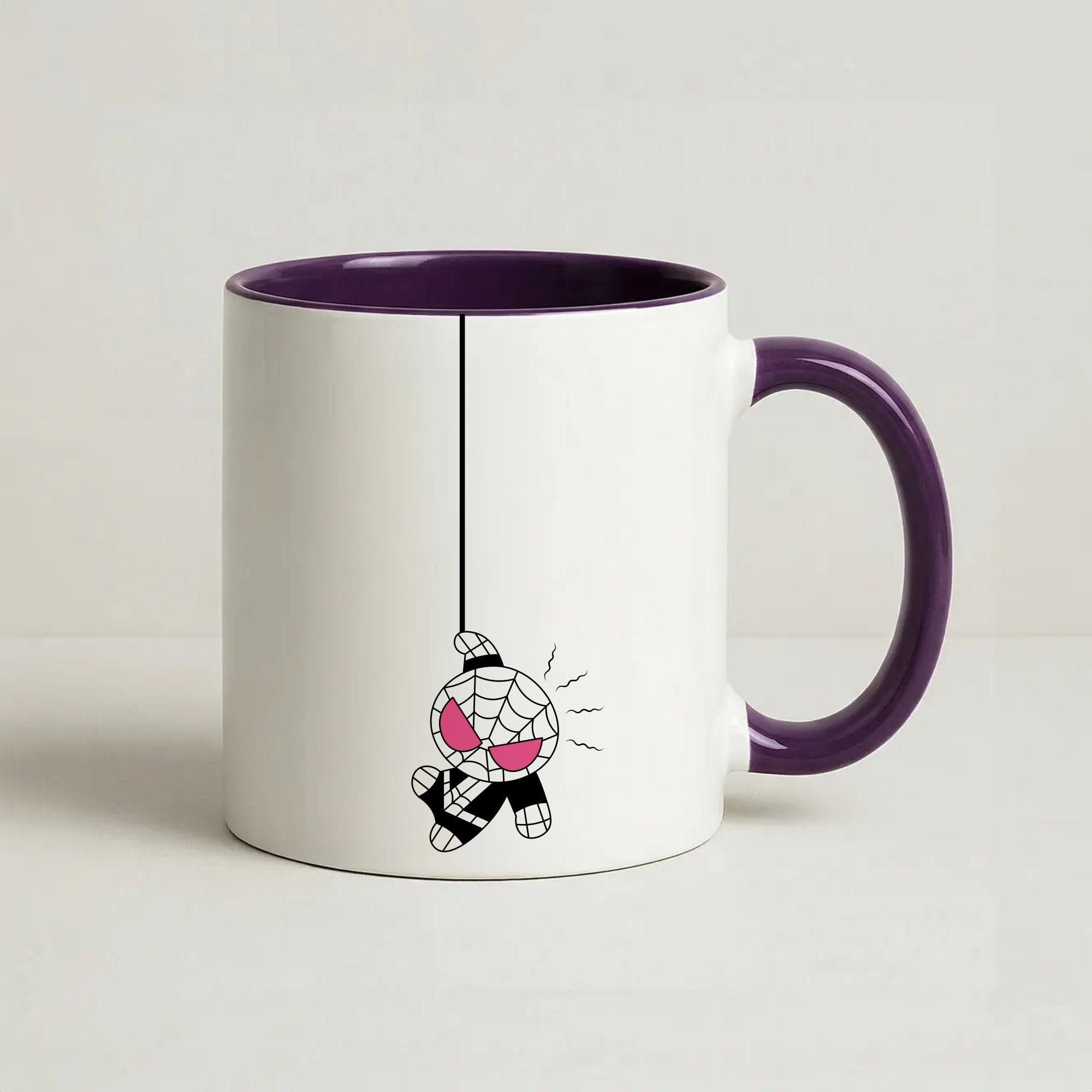 Black Hanging Spider Hero Coffee Purple Mug