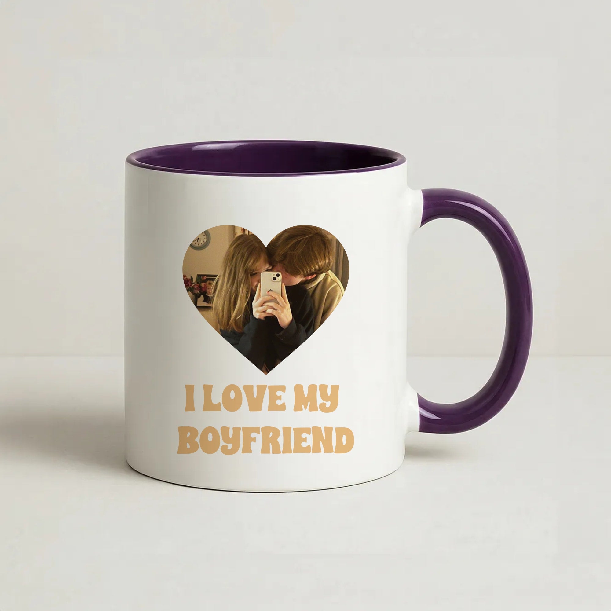 I Love My Boyfriend - Personalised Couples Coffee Purple Mug