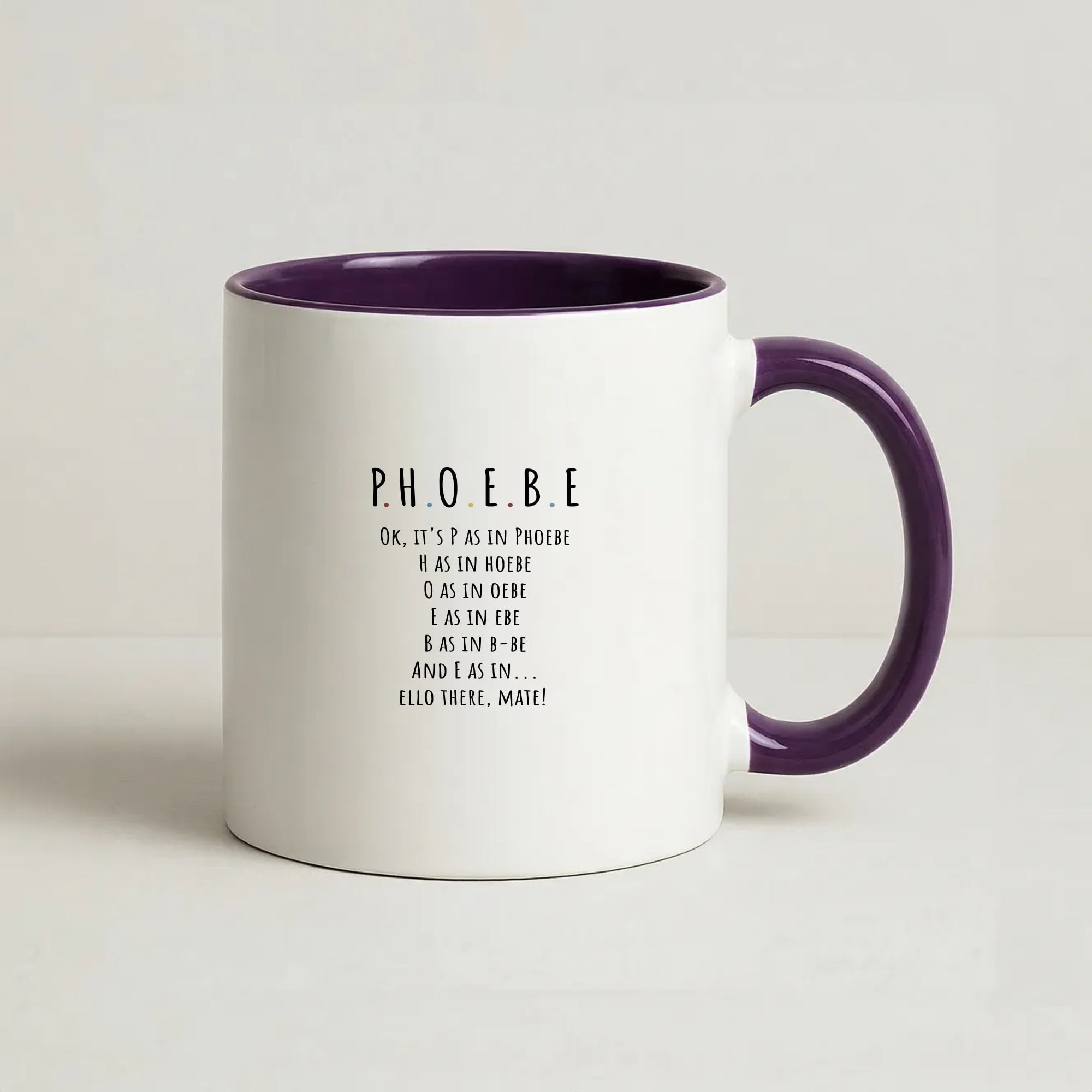 Spelling Phoebe Coffee Purple Mug