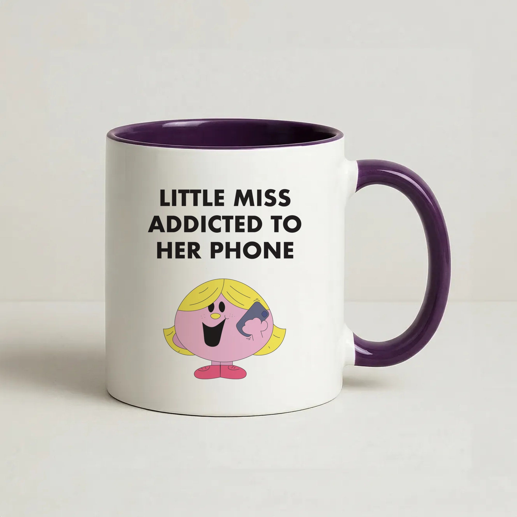 Little Miss Addicted To Her Phone - Aesthetic Quote Coffee Purple Mug