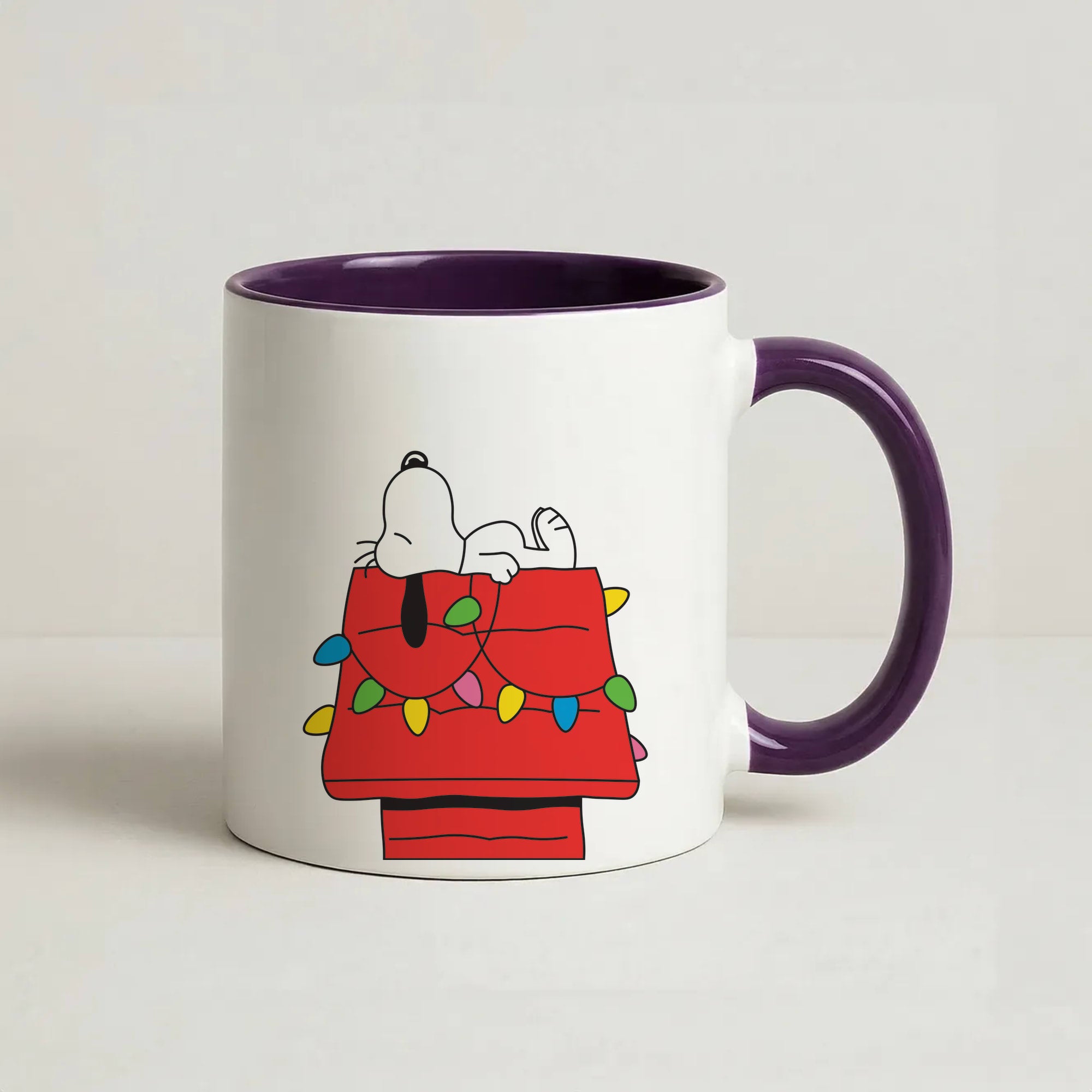 Cartoon Beagle Fairylights Coffee Purple Mug