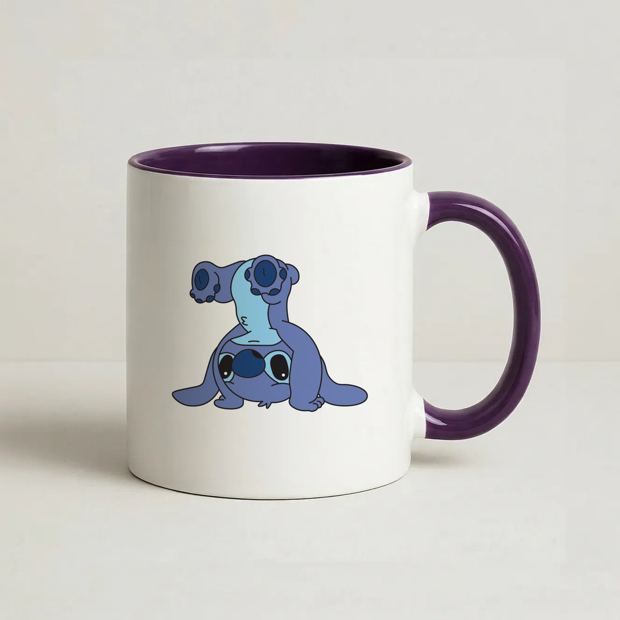 Cute Blue Alien Handstand Coffee Purple Mug