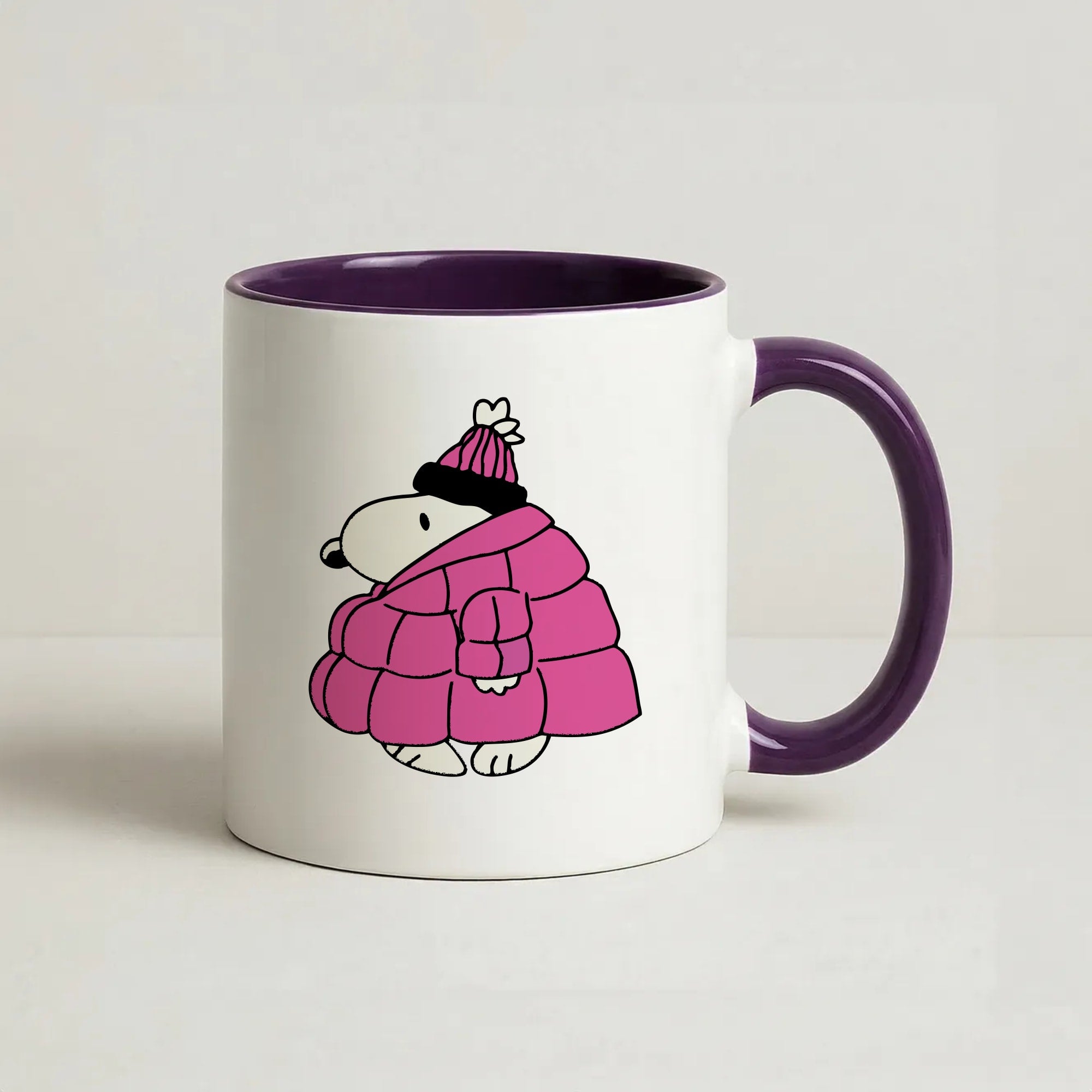 Cartoon Beagle Puffer Jacket Black Coffee Purple Mug