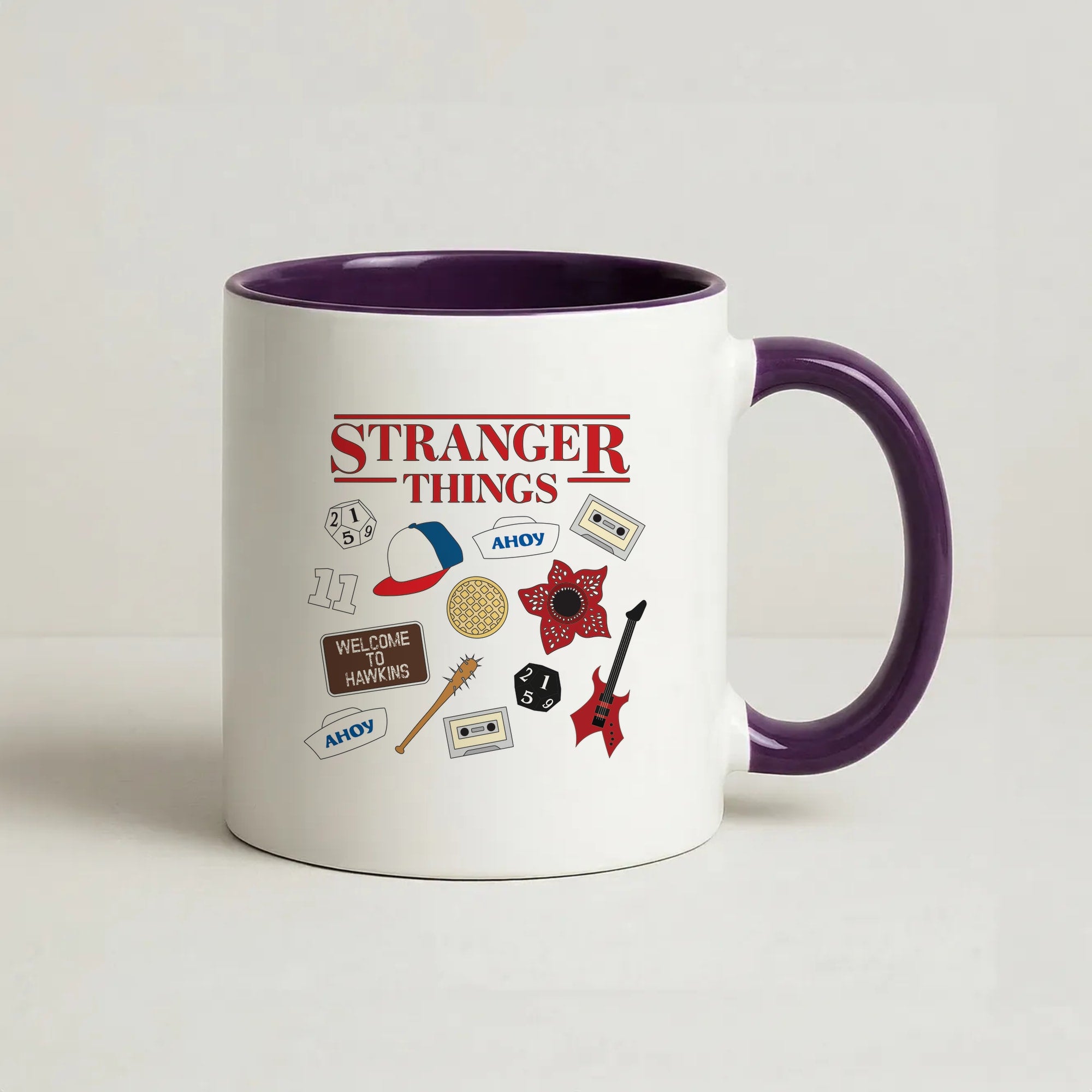 Stranger Things Cartoon Icons Coffee Purple Mug