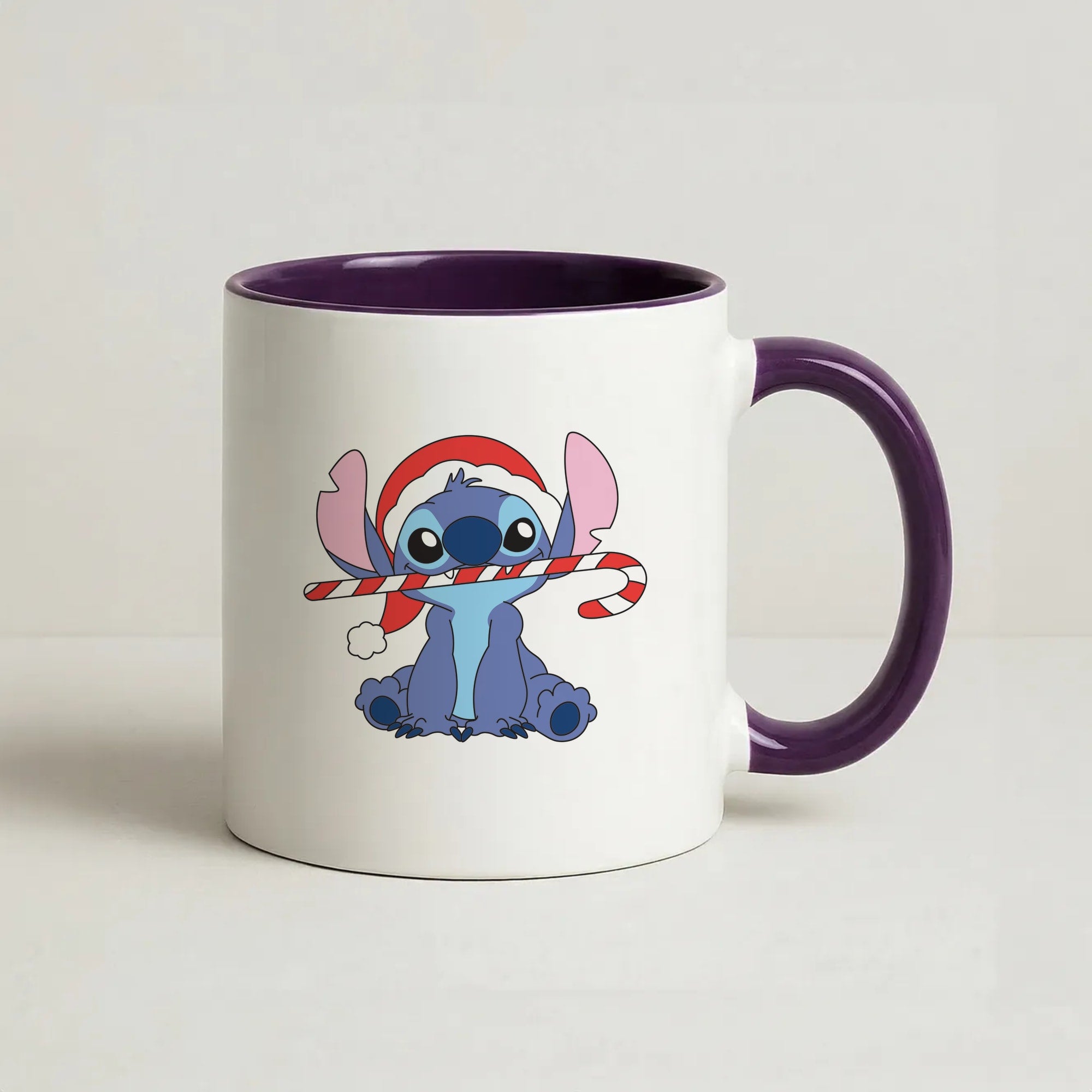 Cute Blue Alien Candycane Coffee Purple Mug