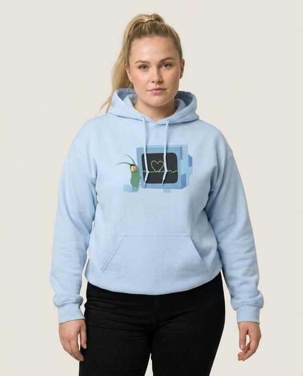Plankton And Karen Hoodie — Blue Front, worn
