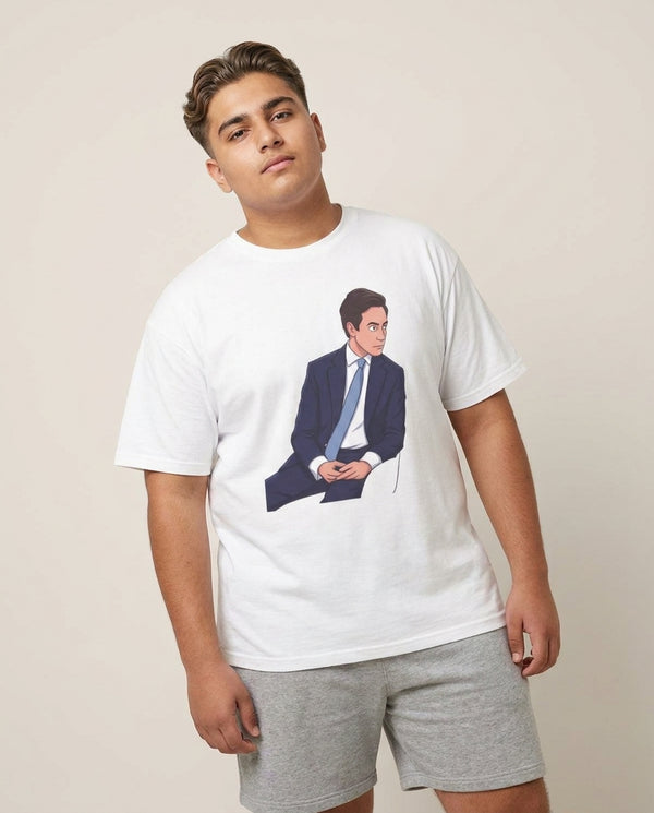 Newsnight Stare T-Shirt White Front, worn