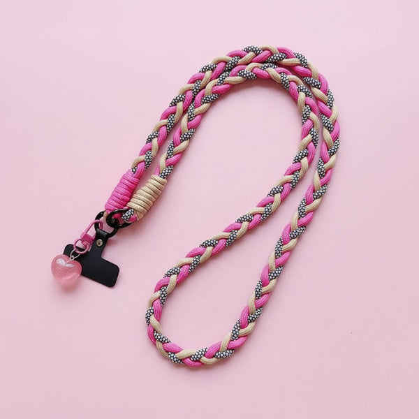Crossbody Phone Strap - Pink, Brown & Black