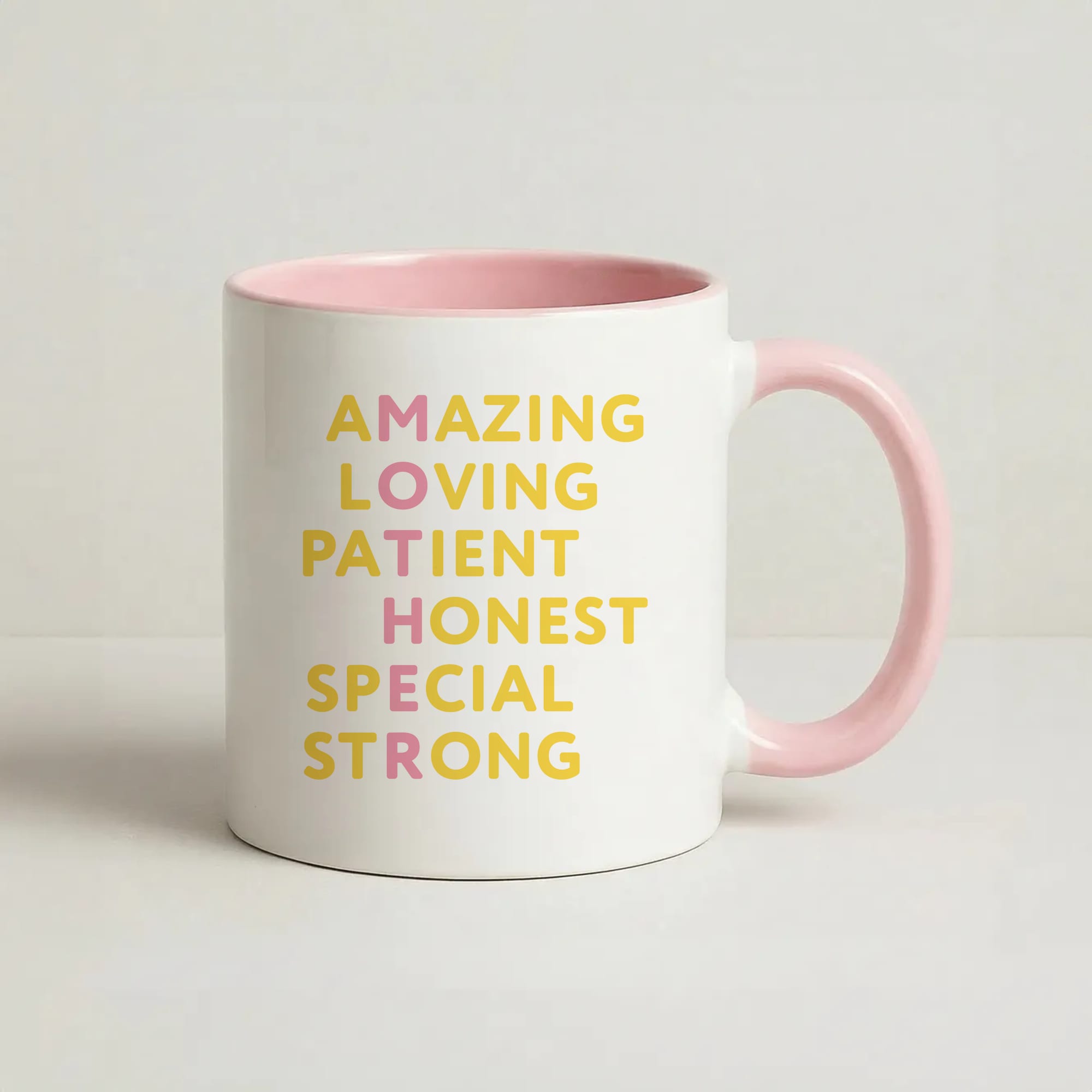 Mother Anagram Coffee Pink Mug