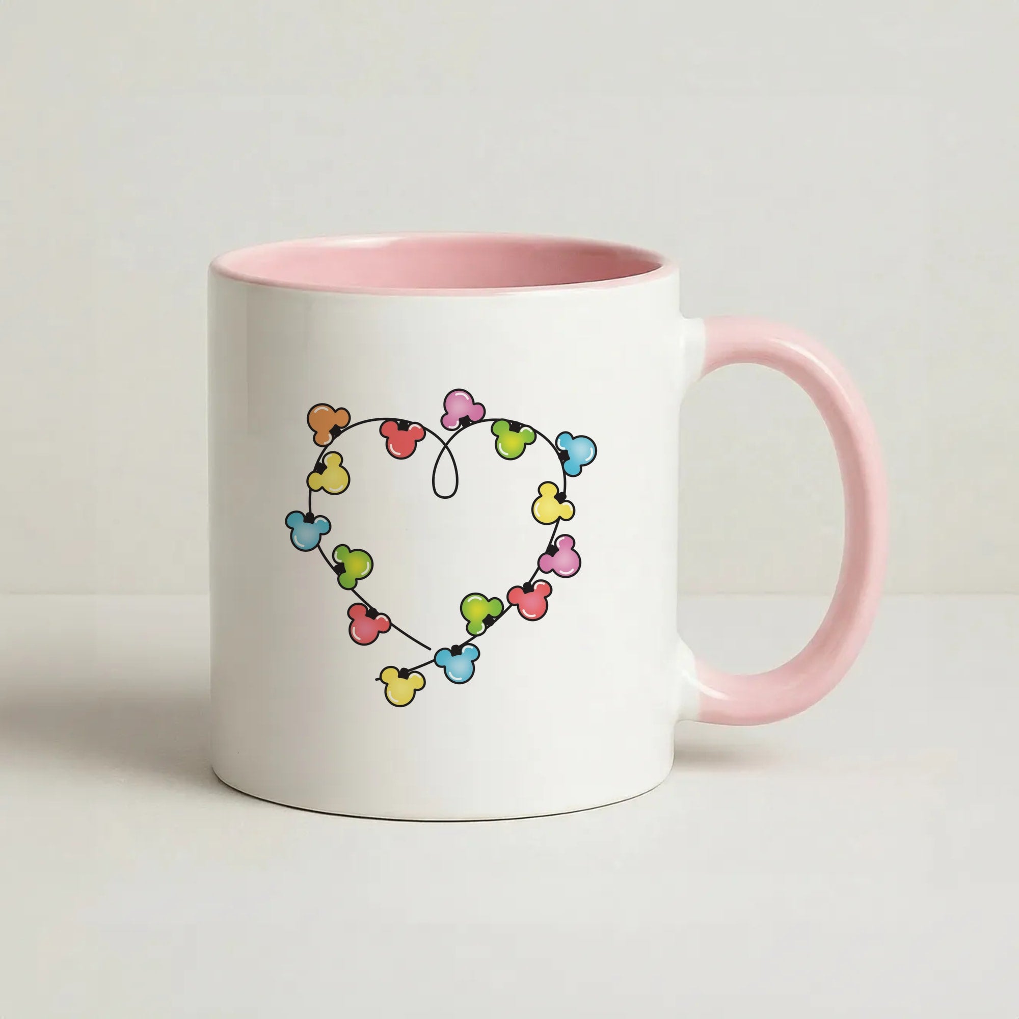 Cartoon Mouse Christmas Fairylights Heart Coffee Pink Mug