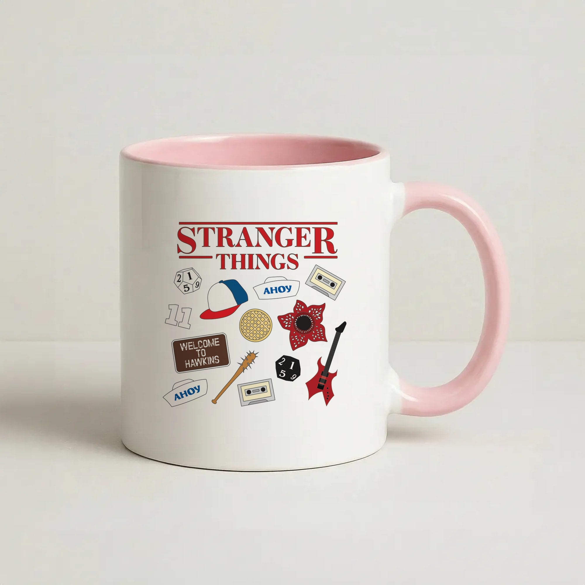 Stranger Things Cartoon Icons Coffee Pink Mug