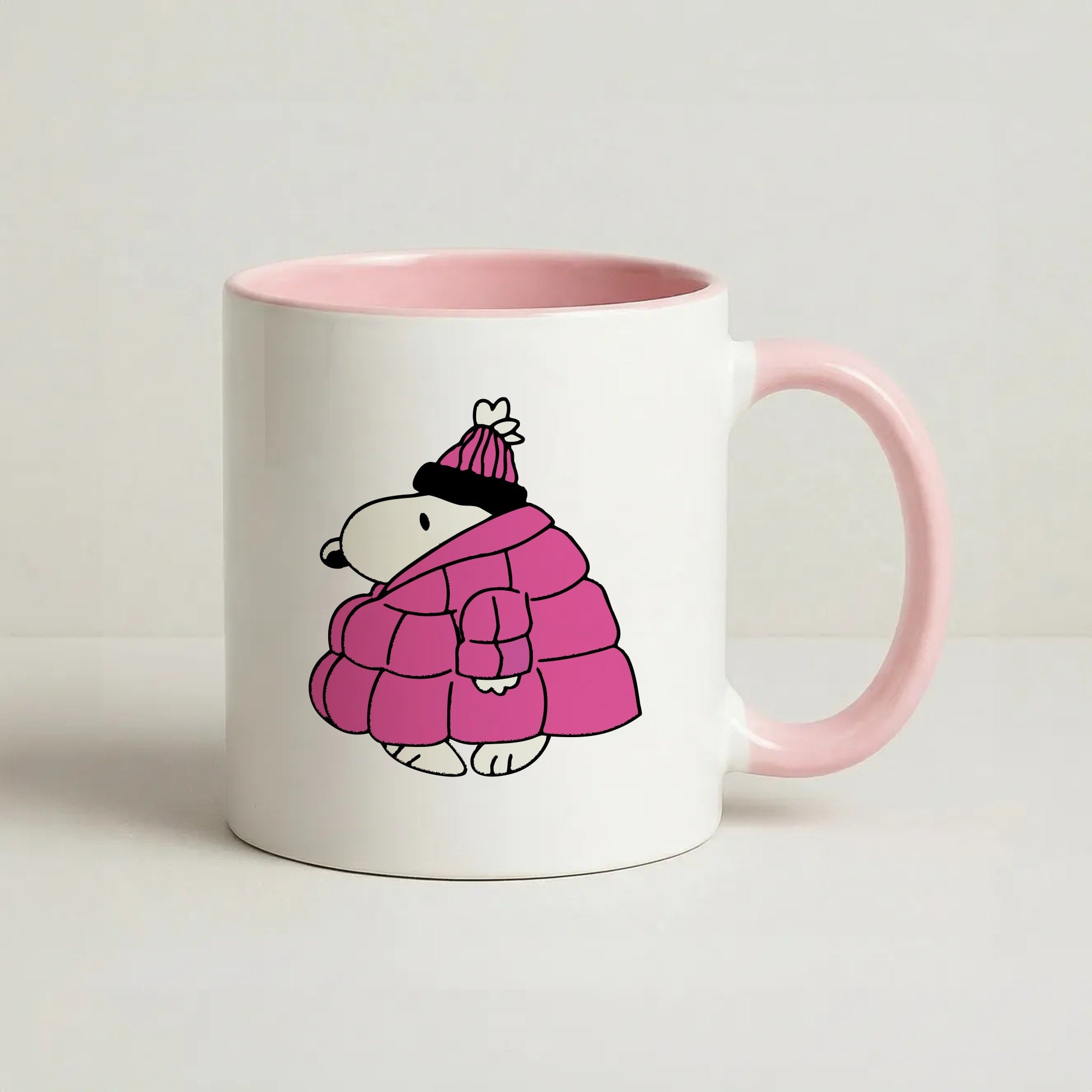 Cartoon Beagle Puffer Jacket Pink Coffee Pink Mug