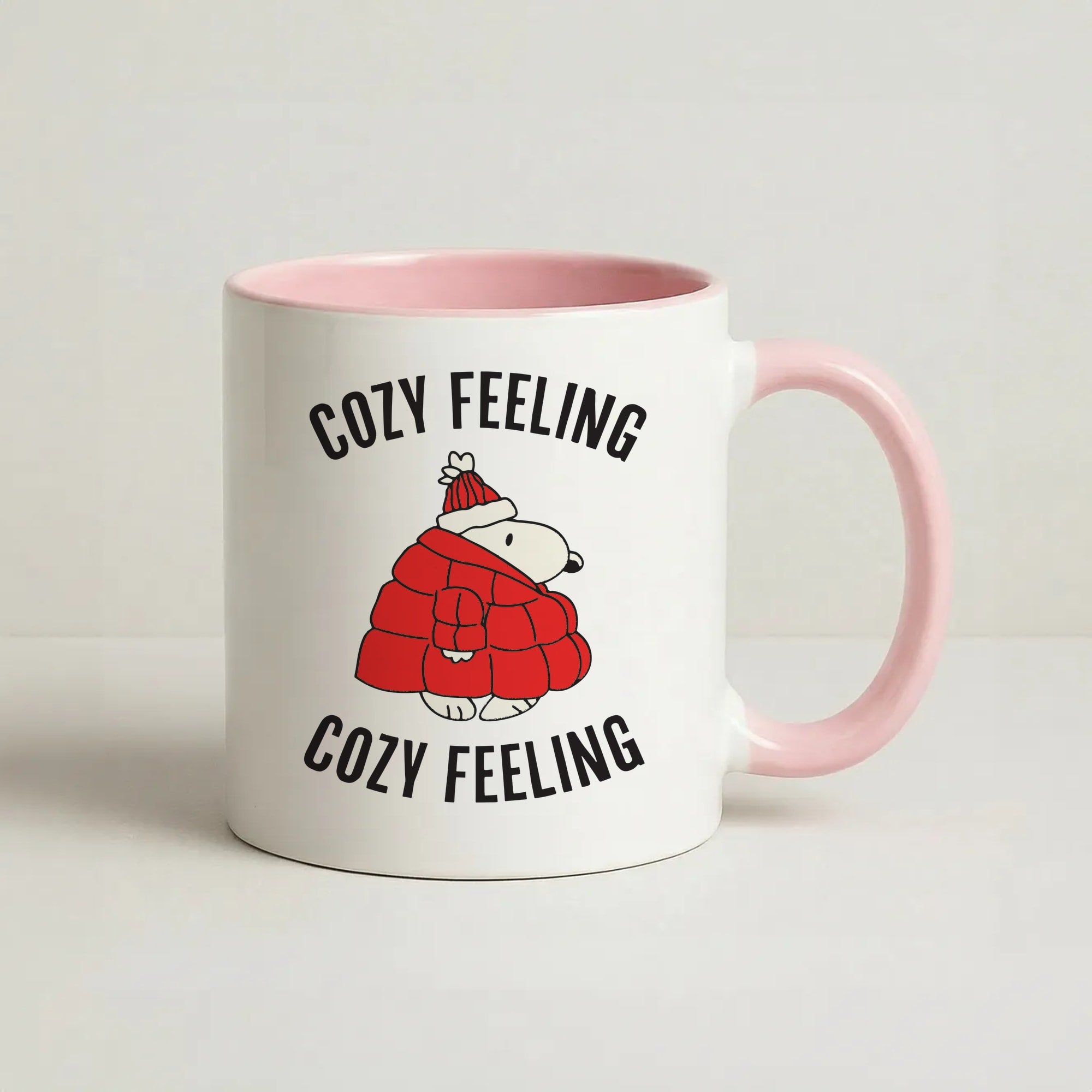 Cozy Feeling Cartoon Beagle Puffer Jacket Coffee Pink Mug