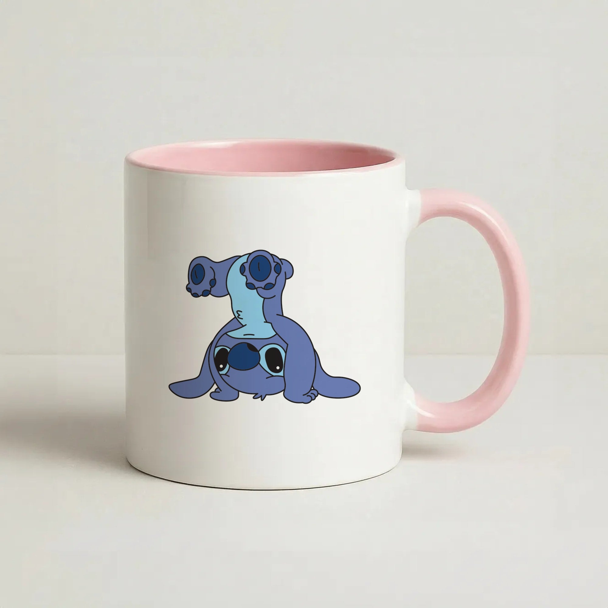 Cute Blue Alien Handstand Coffee Pink Mug
