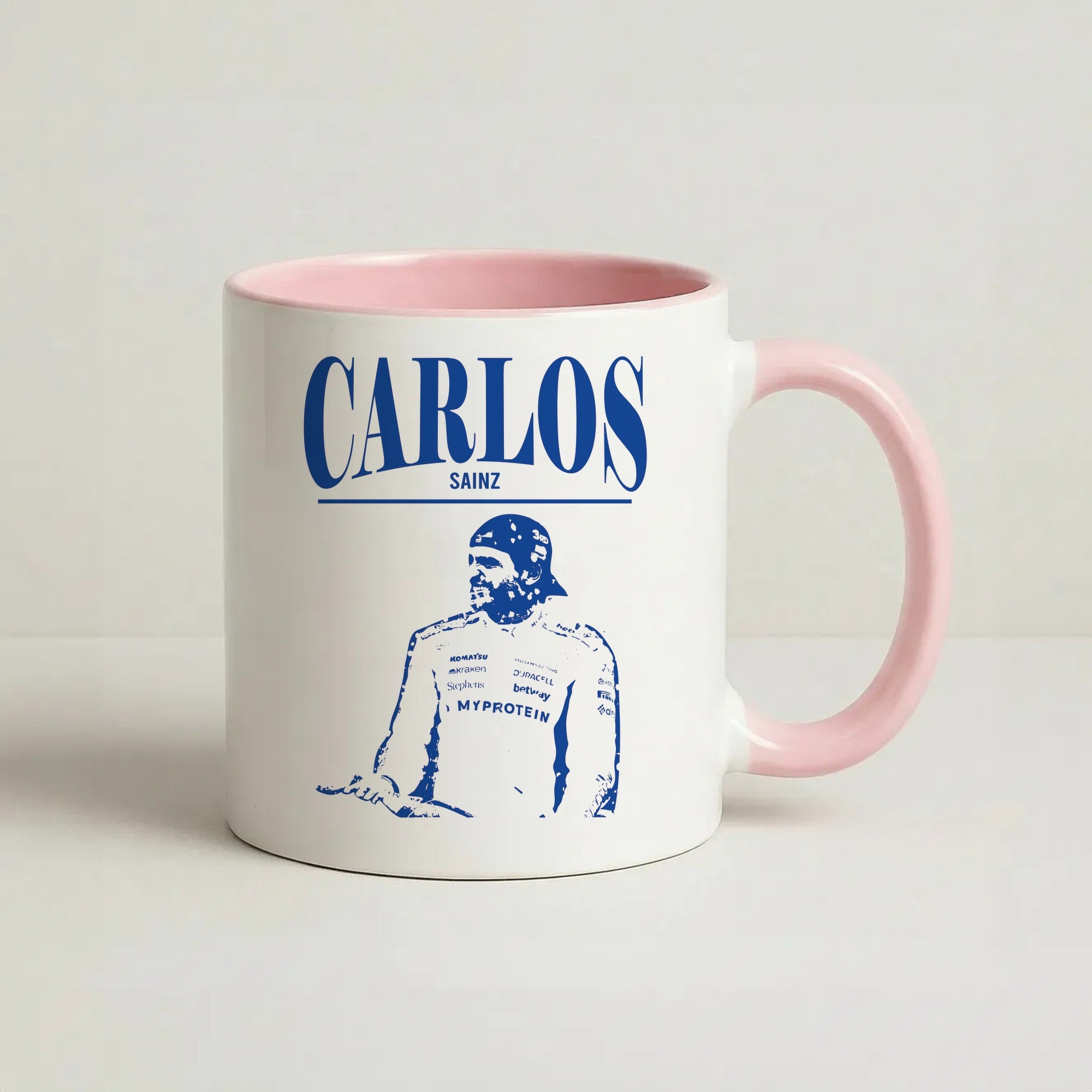 Carlos White And Blue Coffee Pink Mug