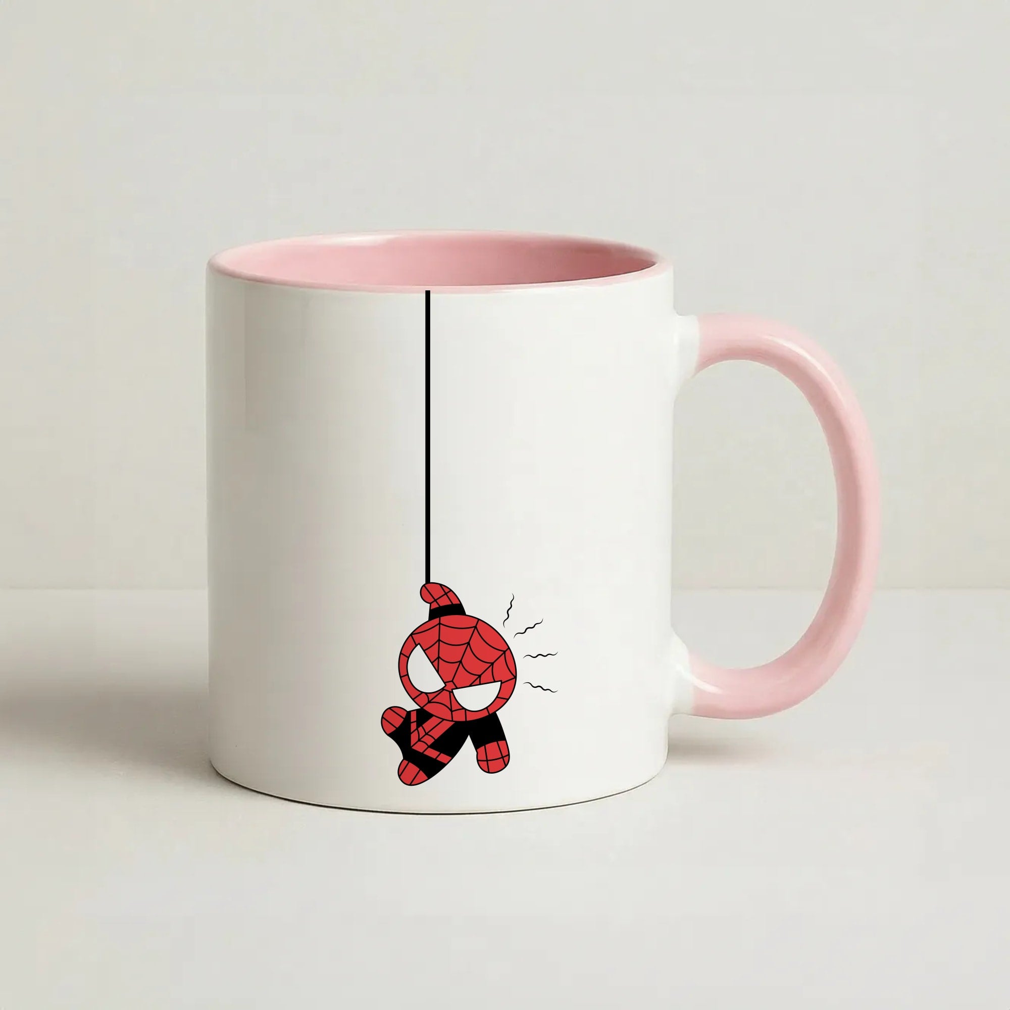 Gray Hanging Spider Hero Coffee Pink Mug
